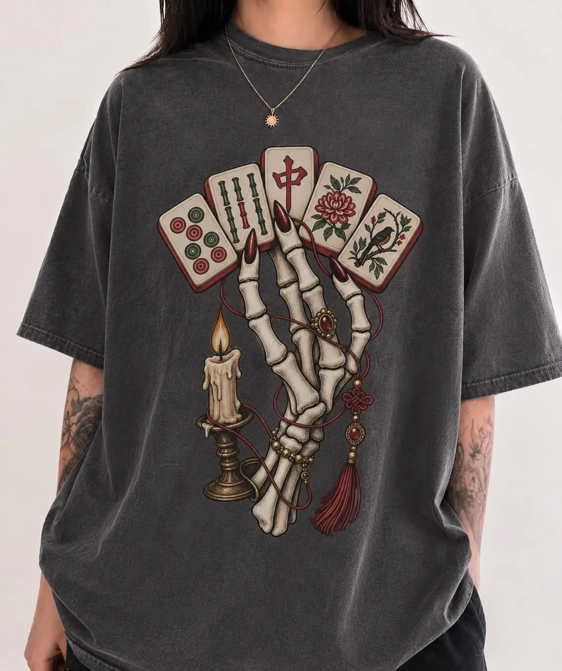 Comfort Colors Halloween Mahjong Shirt, Skeleton Hand Gothic Club Tee, Spooky Game Night Lover Gift