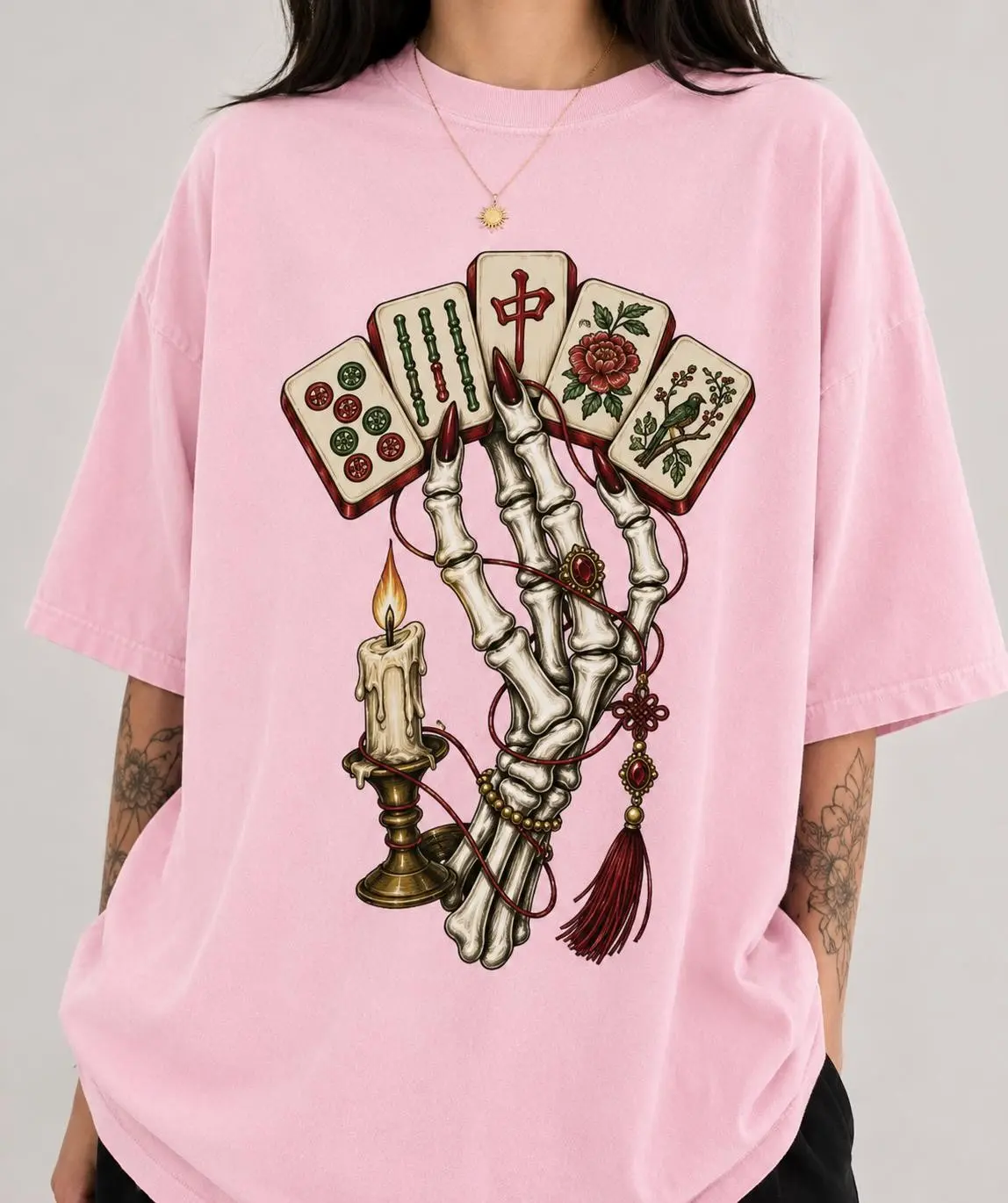 Comfort Colors Halloween Mahjong Shirt, Skeleton Hand Gothic Club Tee, Spooky Game Night Lover Gift - photo 2