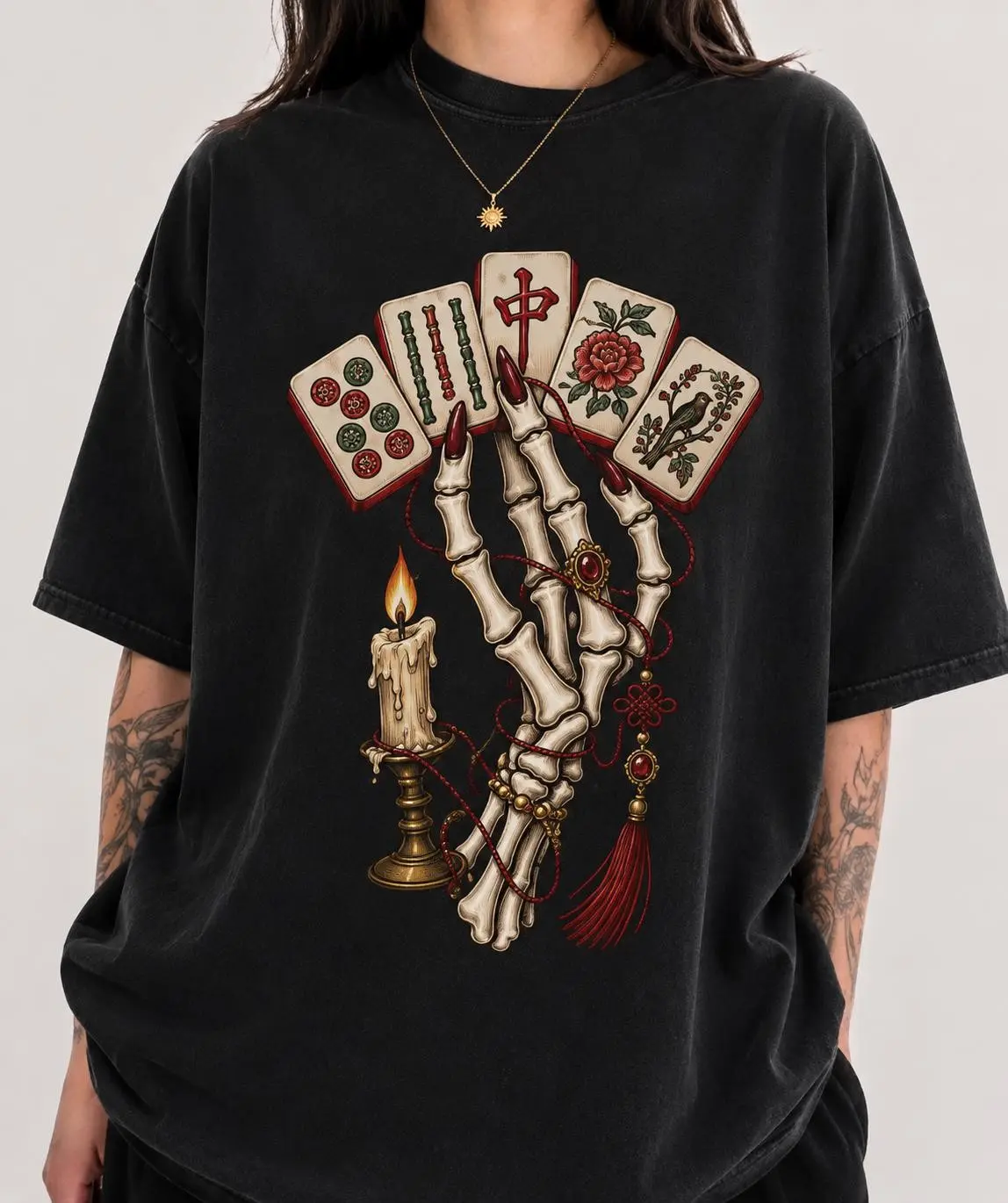 Comfort Colors Halloween Mahjong Shirt, Skeleton Hand Gothic Club Tee, Spooky Game Night Lover Gift - photo 3