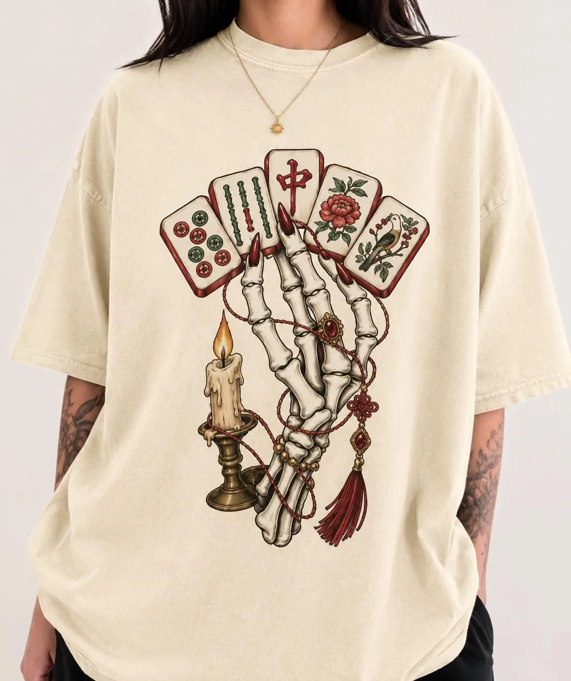 Comfort Colors Halloween Mahjong Shirt, Skeleton Hand Gothic Club Tee, Spooky Game Night Lover Gift - photo 4