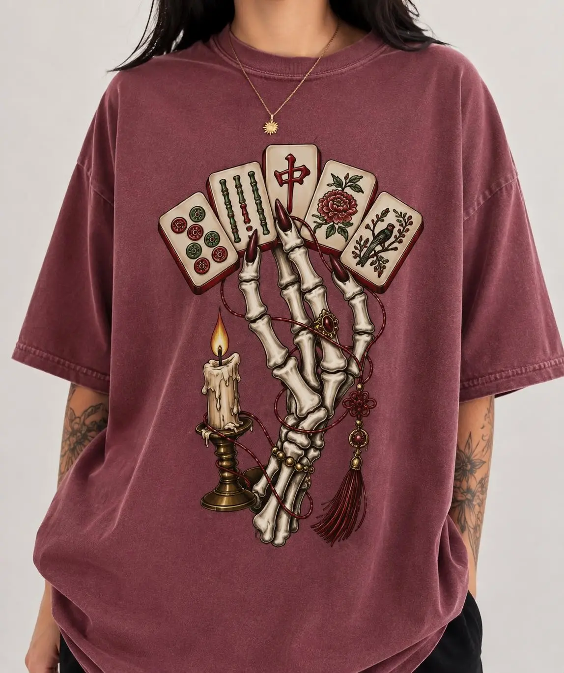 Comfort Colors Halloween Mahjong Shirt, Skeleton Hand Gothic Club Tee, Spooky Game Night Lover Gift - photo 5