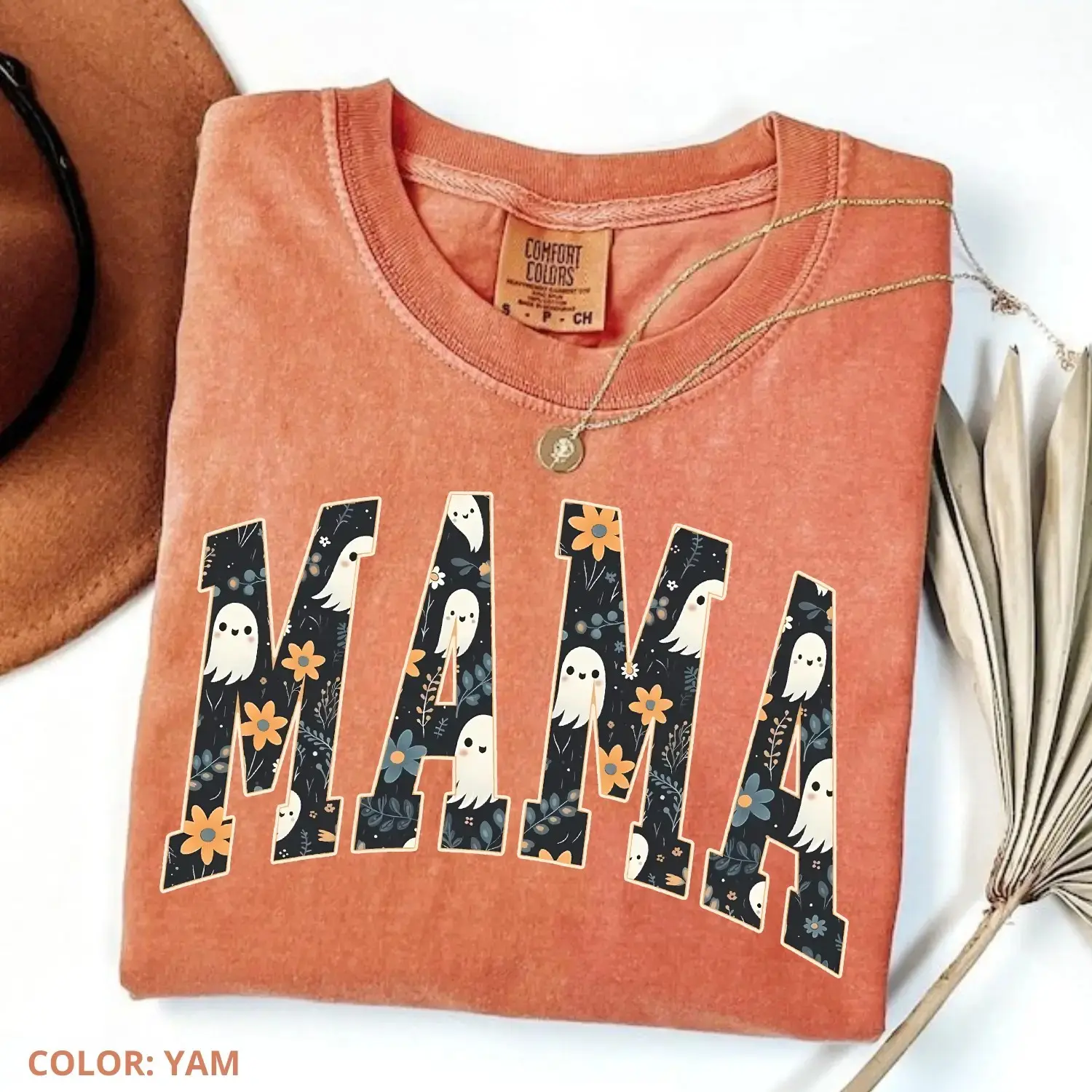 Comfort Colors Halloween Mama T-Shirt, Cute Ghost Boo Tee for Moms, Spooky Season Aesthetic Fall Gift Idea