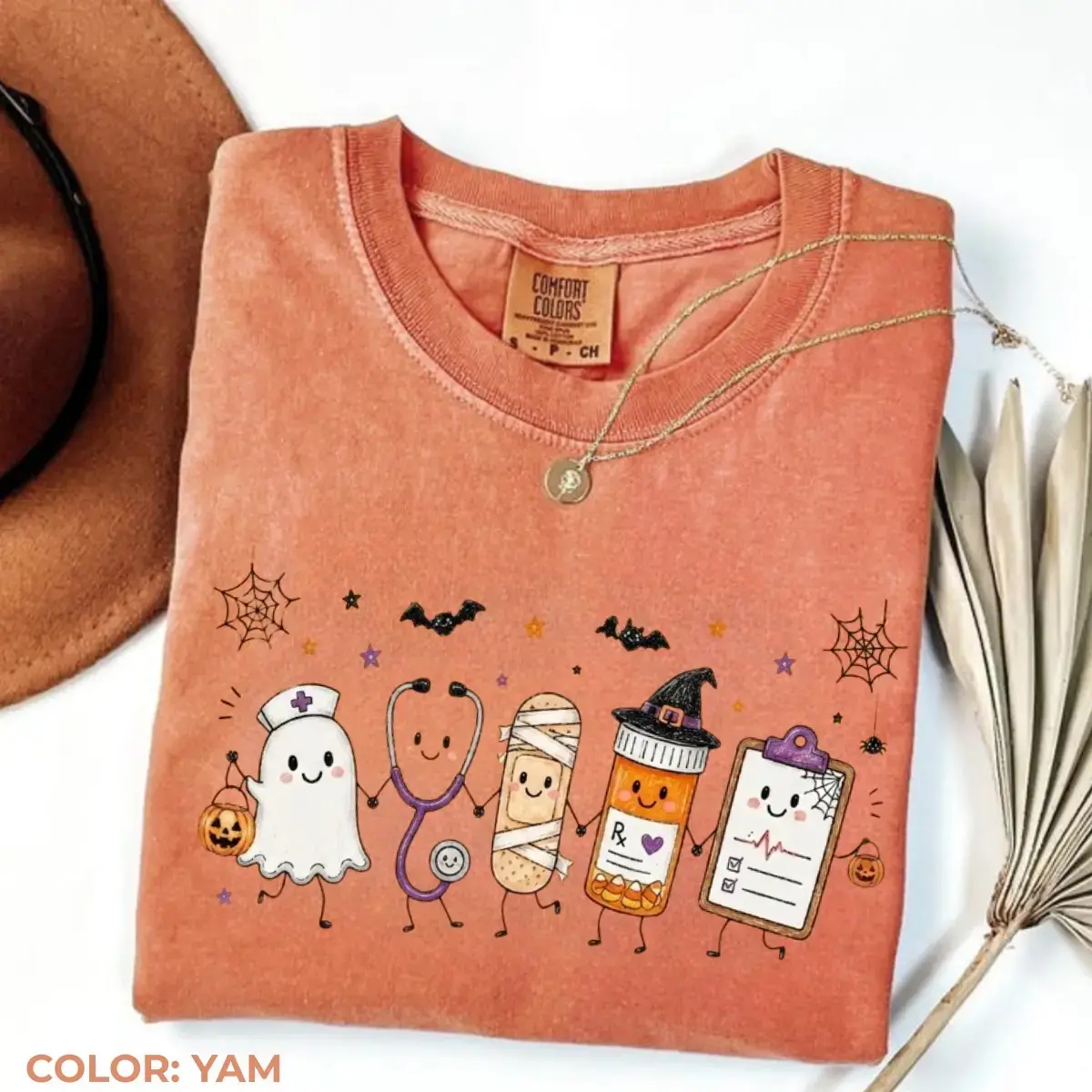 Comfort Colors Halloween Nurse Doodle Shirt, Ghost Stethoscope Mummy Pill Bottle Medical Graphic Tee