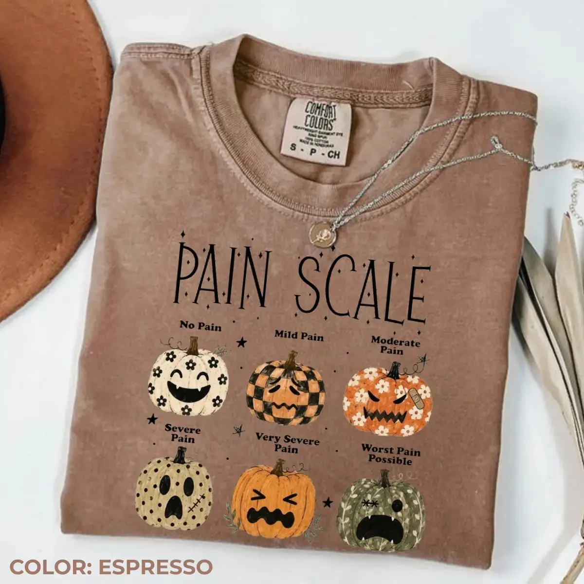 Comfort Colors Halloween Nurse Pain Scale Shirt, Boho Floral Pumpkin Funny Medical Humor Tee