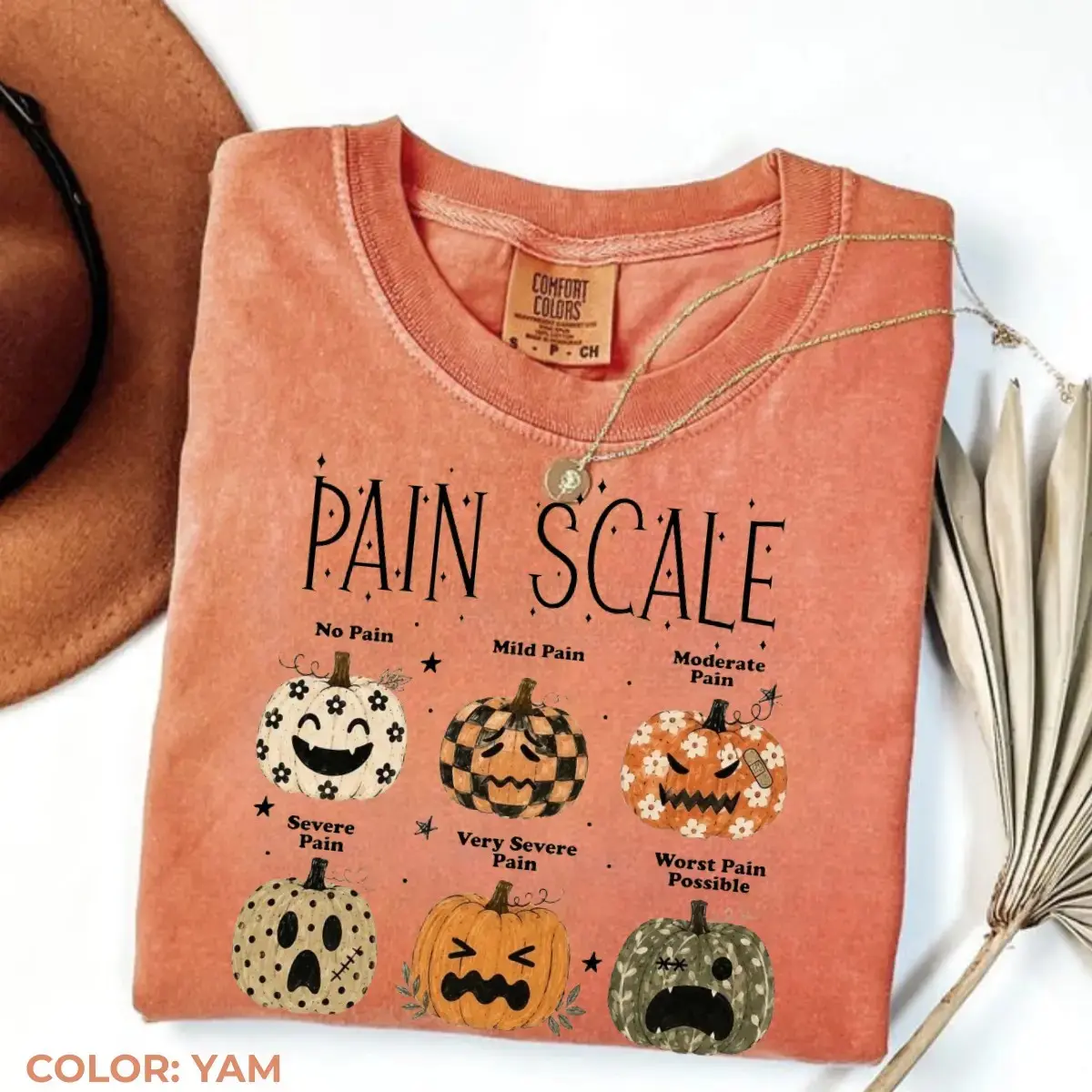 Comfort Colors Halloween Nurse Pain Scale Shirt, Boho Floral Pumpkin Funny Medical Humor Tee - photo 2
