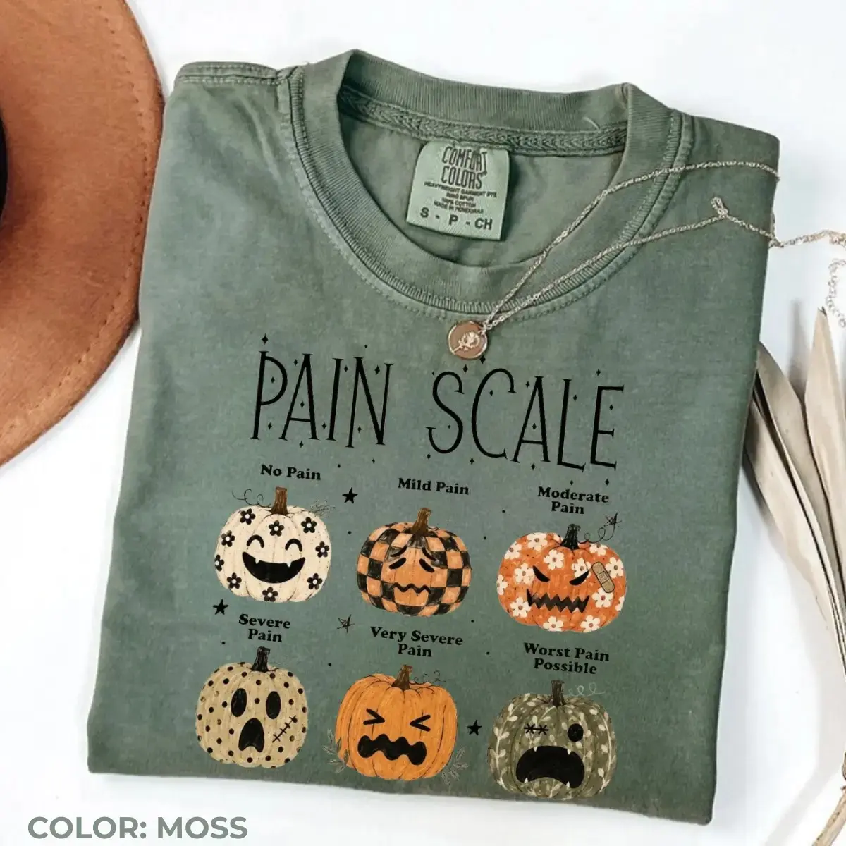 Comfort Colors Halloween Nurse Pain Scale Shirt, Boho Floral Pumpkin Funny Medical Humor Tee - photo 3
