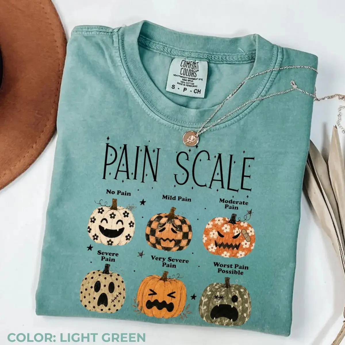 Comfort Colors Halloween Nurse Pain Scale Shirt, Boho Floral Pumpkin Funny Medical Humor Tee - photo 4