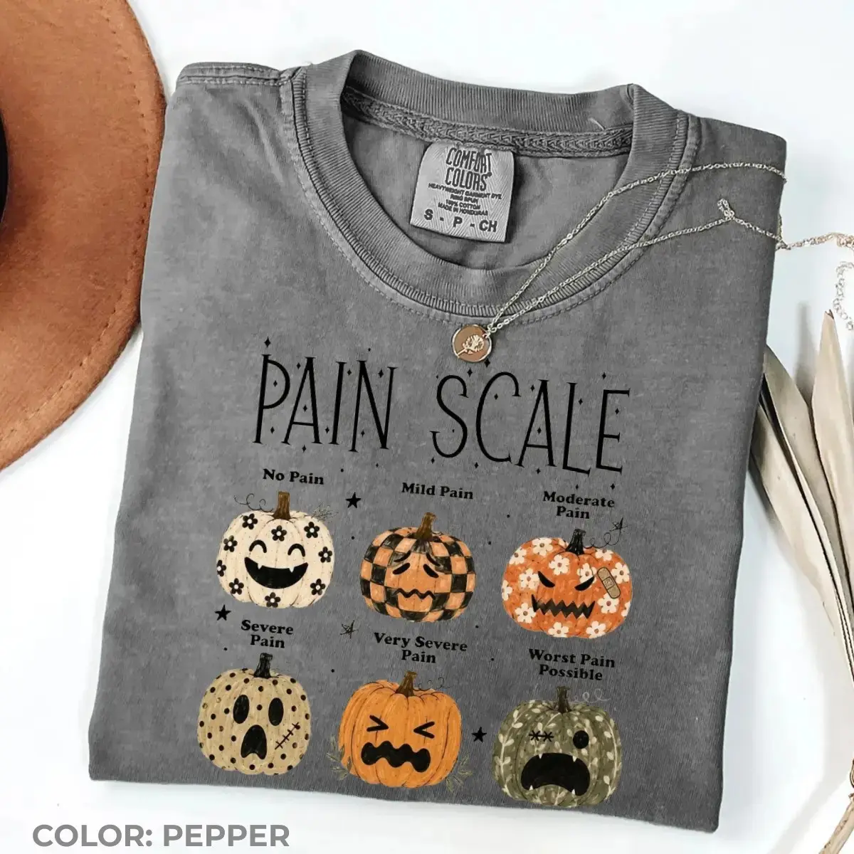Comfort Colors Halloween Nurse Pain Scale Shirt, Boho Floral Pumpkin Funny Medical Humor Tee - photo 5