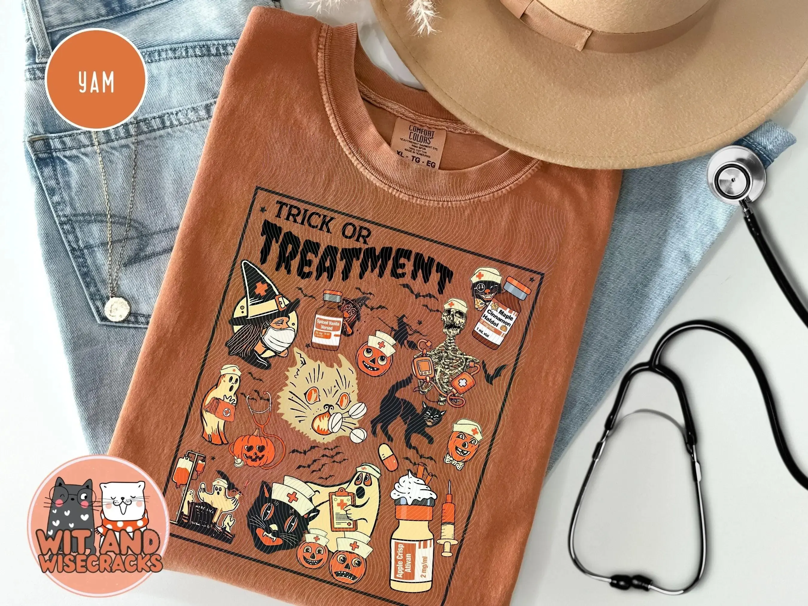 Comfort Colors Halloween Nurse Shirt for Women, Retro Spooky Pumpkin Girly Fall Nursing Hospital Ghost Boo Tee - photo 2