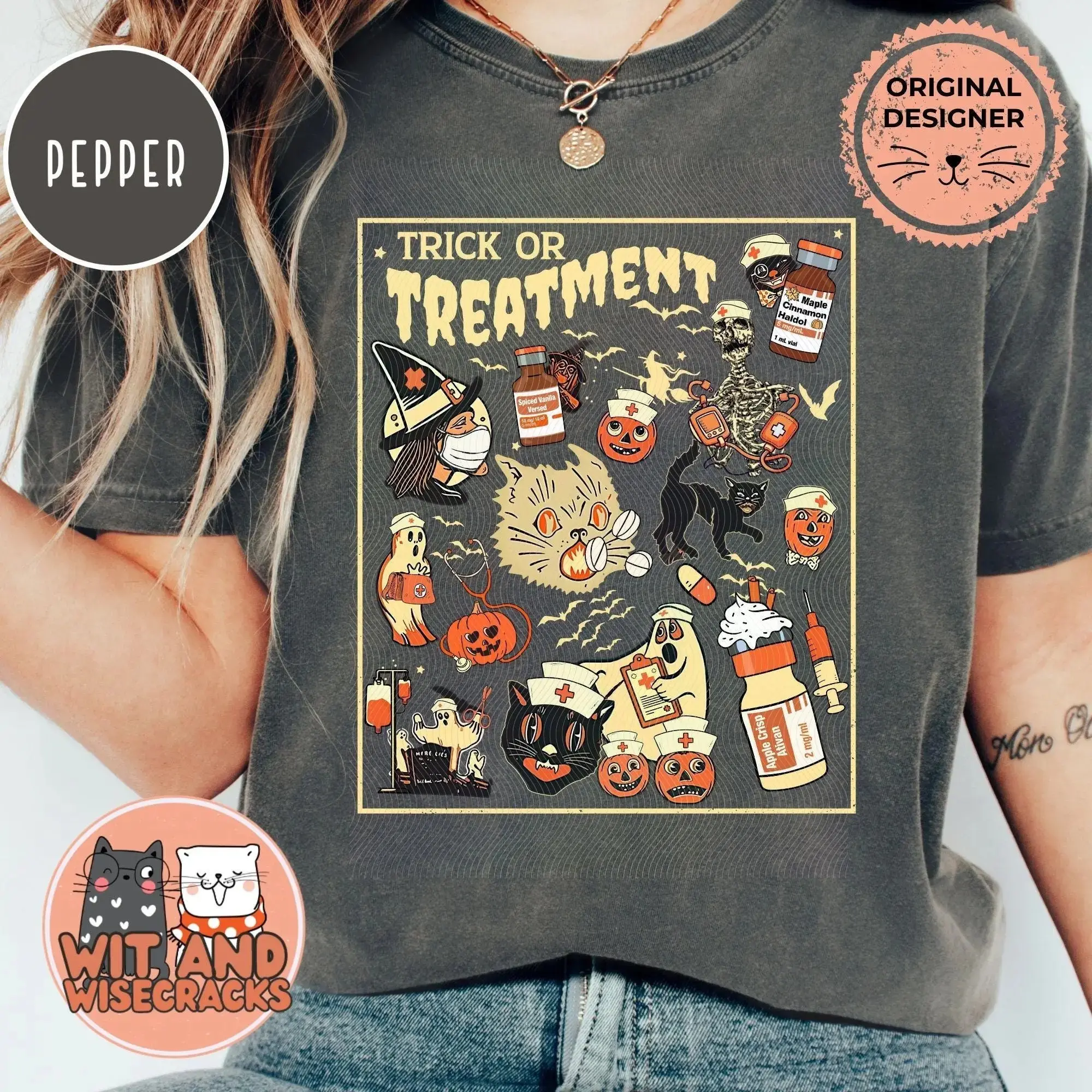 Comfort Colors Halloween Nurse Shirt for Women, Retro Spooky Pumpkin Girly Fall Nursing Hospital Ghost Boo Tee - photo 3