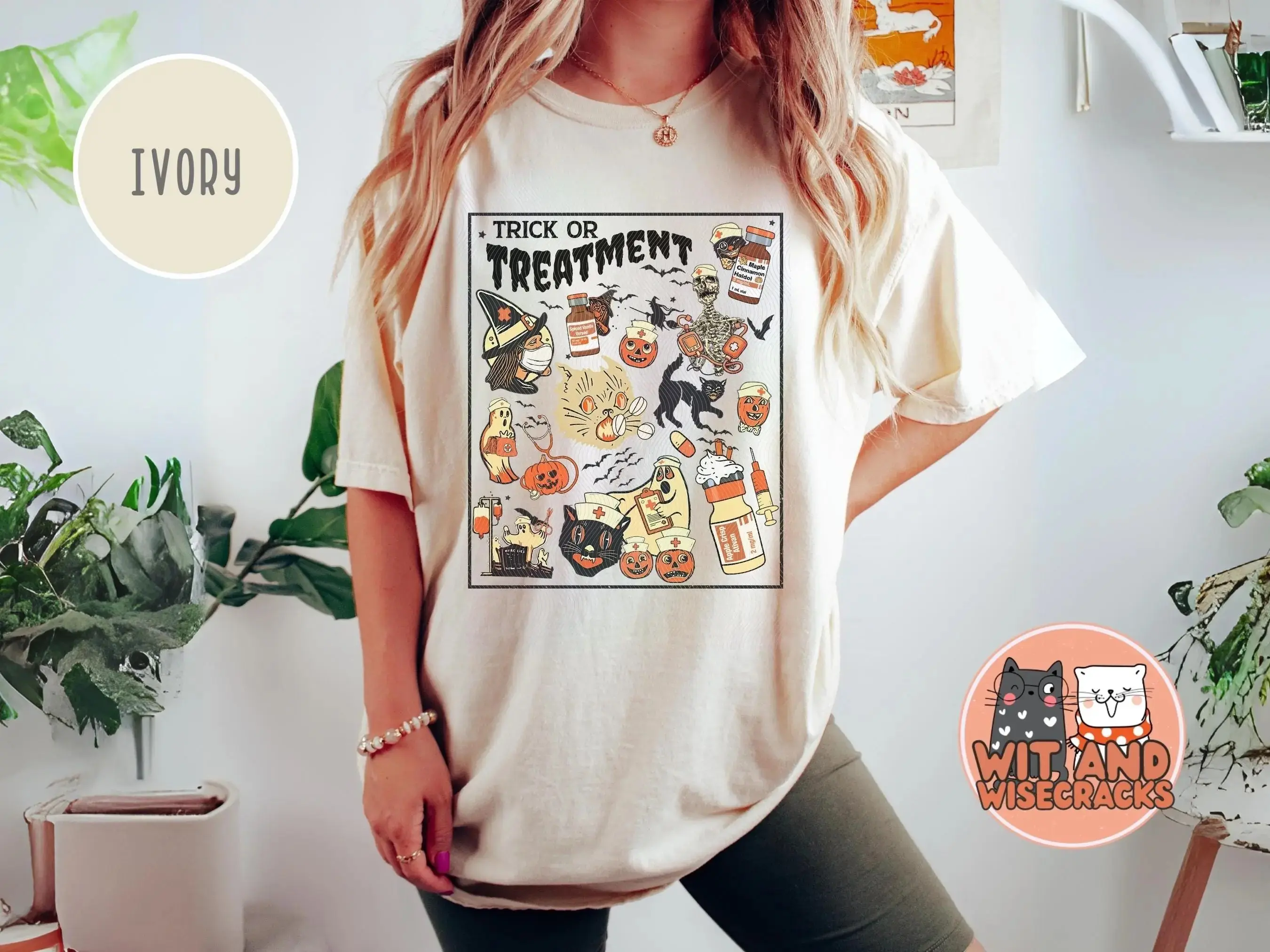 Comfort Colors Halloween Nurse Shirt for Women, Retro Spooky Pumpkin Girly Fall Nursing Hospital Ghost Boo Tee - photo 4
