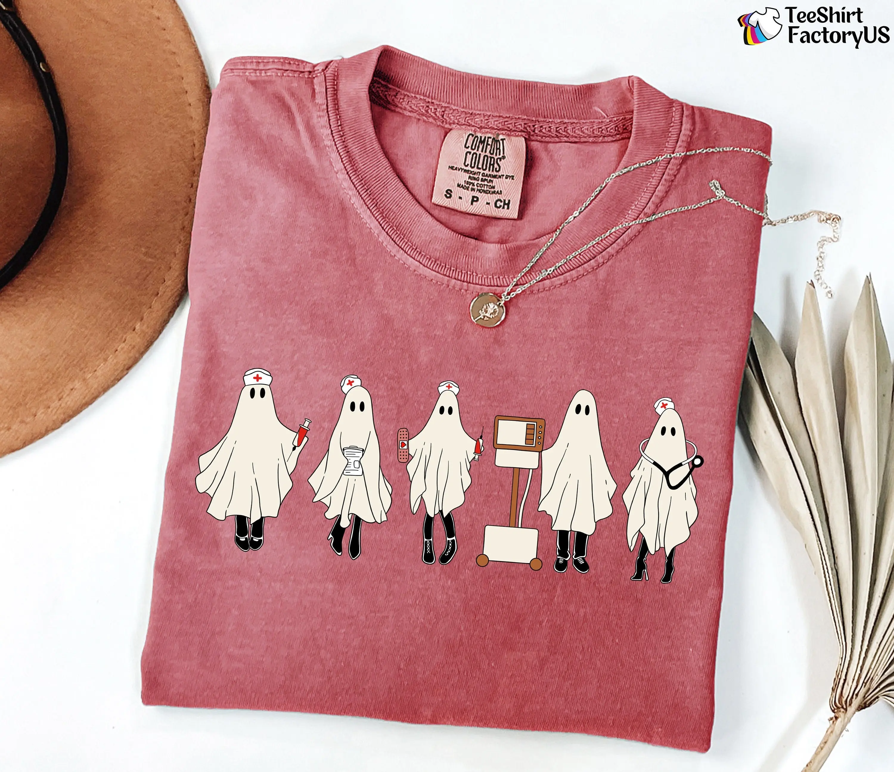 Comfort Colors Halloween Nurse Shirt, Spooky Ghost Graphic Tee, Funny Medical Fall Gift