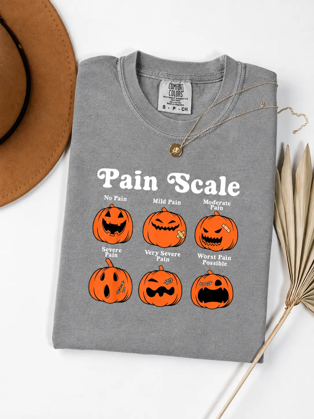 Comfort Colors Halloween Nurse Shirt: Pumpkin Pain Scale Fall Tee - photo 2