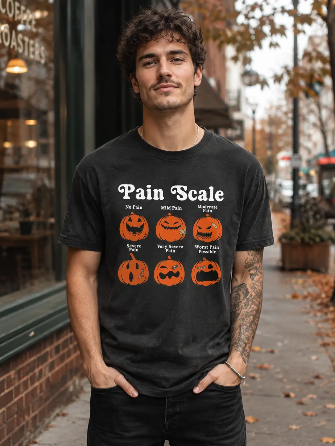 Comfort Colors Halloween Nurse Shirt: Pumpkin Pain Scale Fall Tee - photo 3