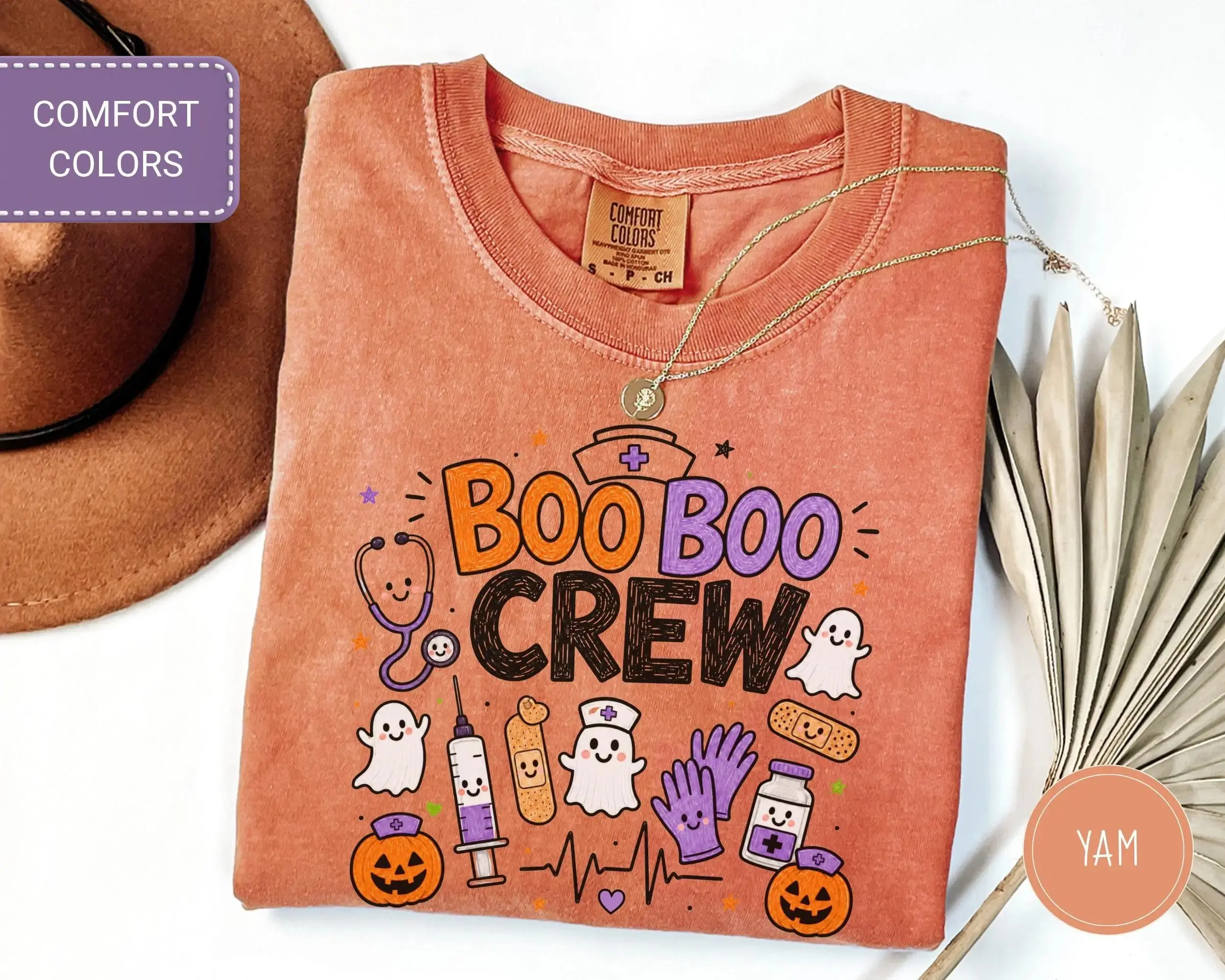 Comfort Colors Halloween Nurse Shirt, Spooky Boo Boo Crew Retro Nursing Life Fall Gift Tee for Women - photo 3