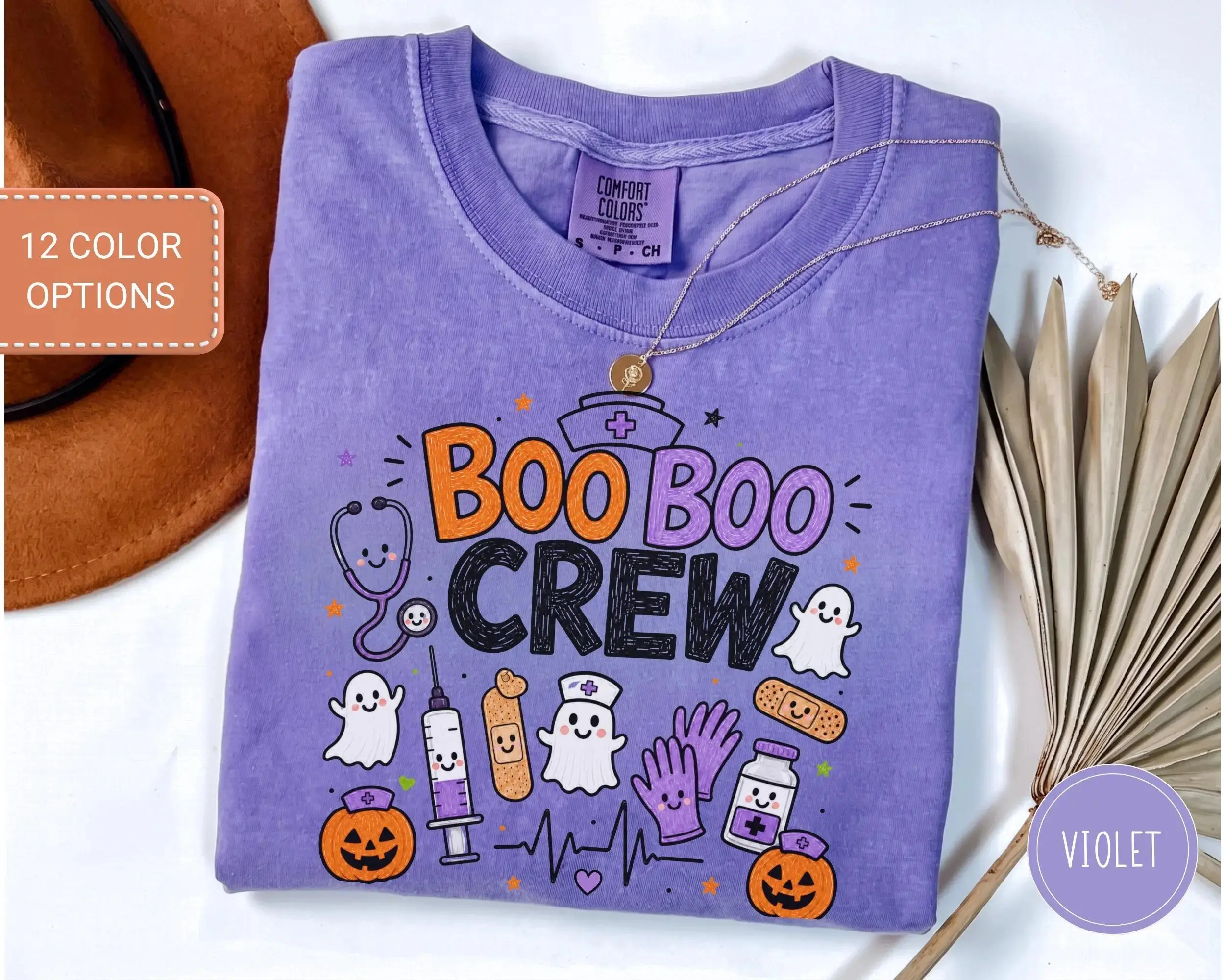 Comfort Colors Halloween Nurse Shirt, Spooky Boo Boo Crew Retro Nursing Life Fall Gift Tee for Women - photo 5