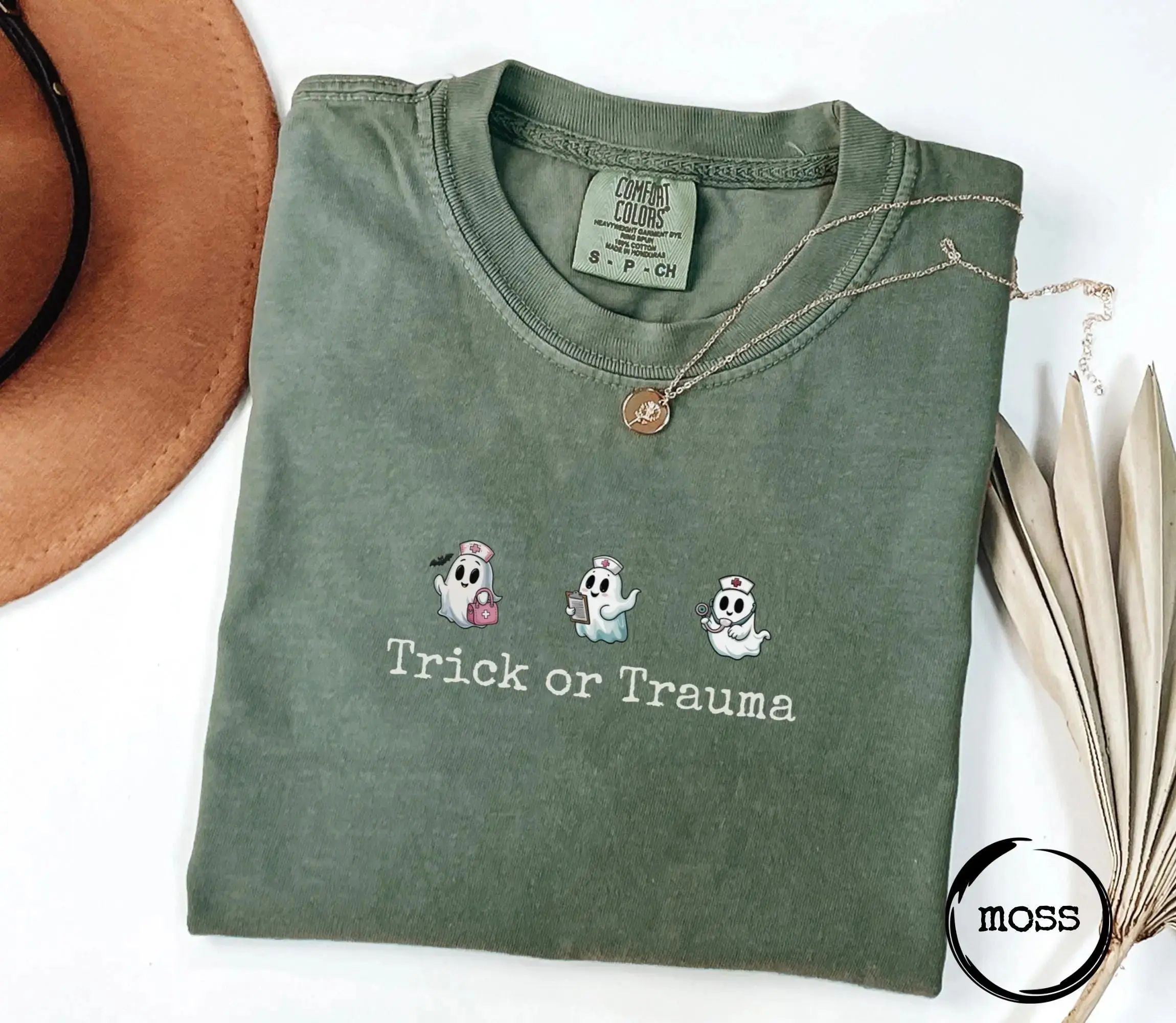 Comfort Colors Halloween Nurse Shirt, Trick or Trauma Spooky Boo Crew Funny Nursing Tee for Women - photo 2