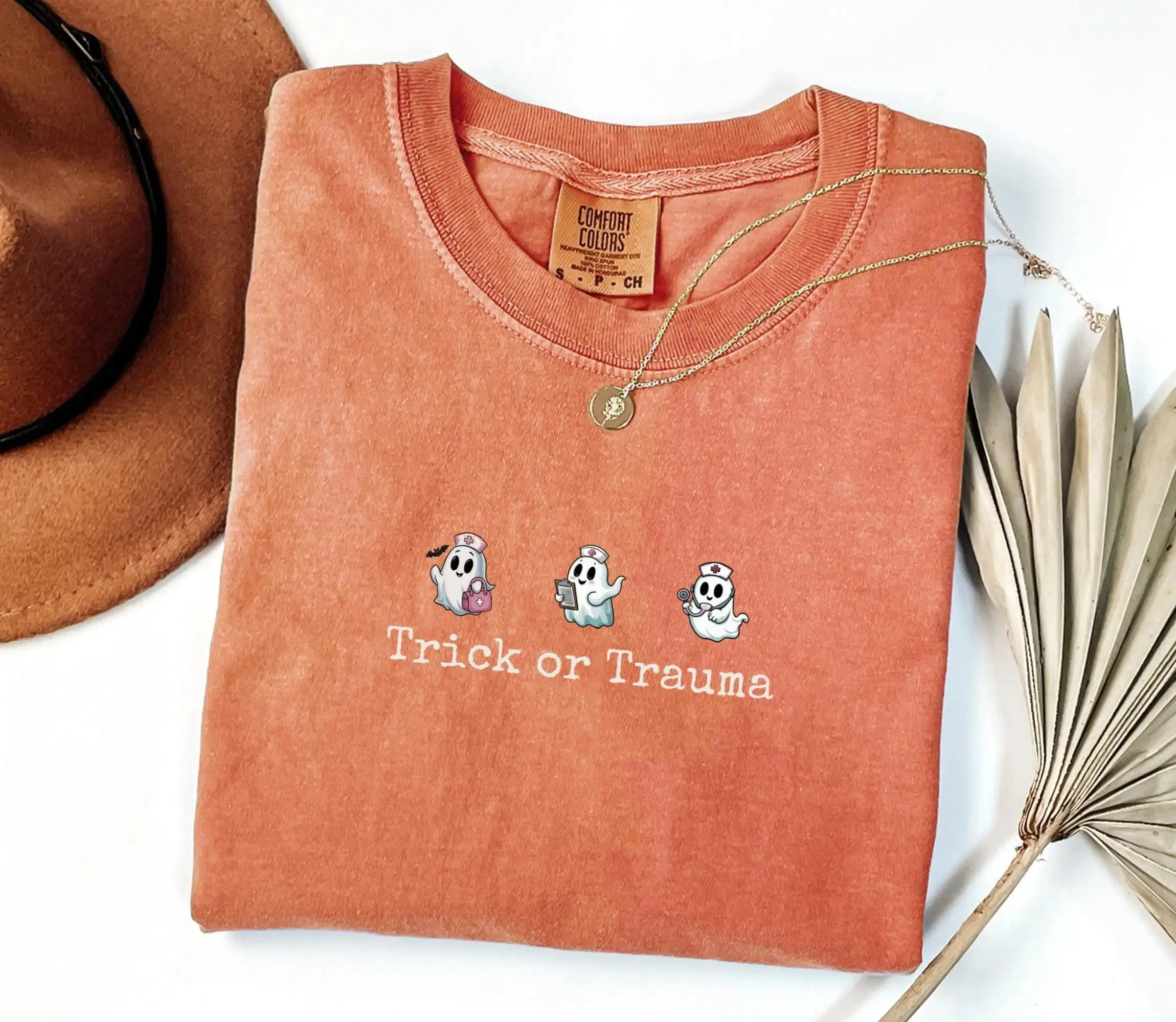 Comfort Colors Halloween Nurse Shirt, Trick or Trauma Spooky Boo Crew Funny Nursing Tee for Women - photo 3