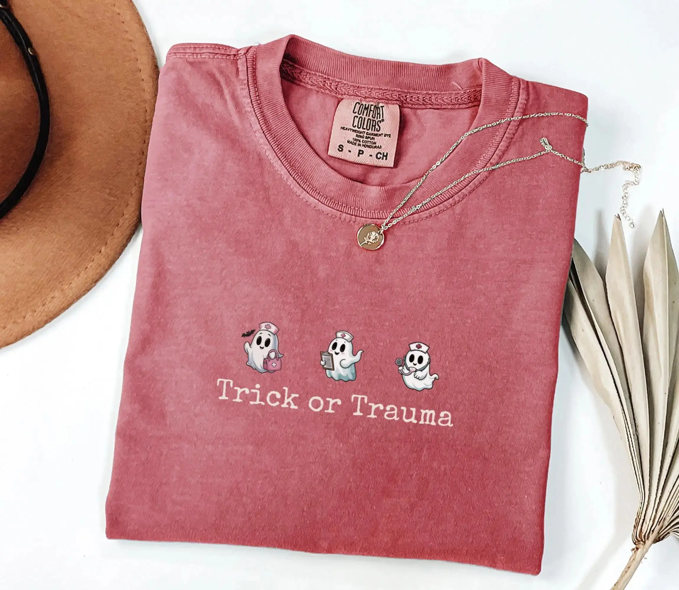 Comfort Colors Halloween Nurse Shirt, Trick or Trauma Spooky Boo Crew Funny Nursing Tee for Women - photo 4