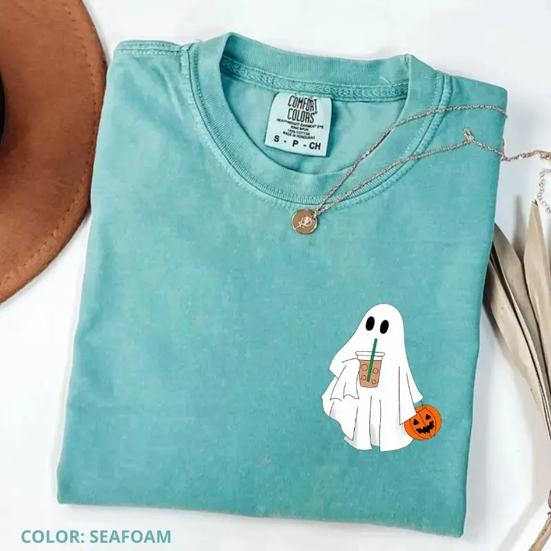 Comfort Colors Halloween Nurse T-Shirt, Spooky Ghost RN Graphic Tee, Cute Fall Healthcare Gift Top - photo 3