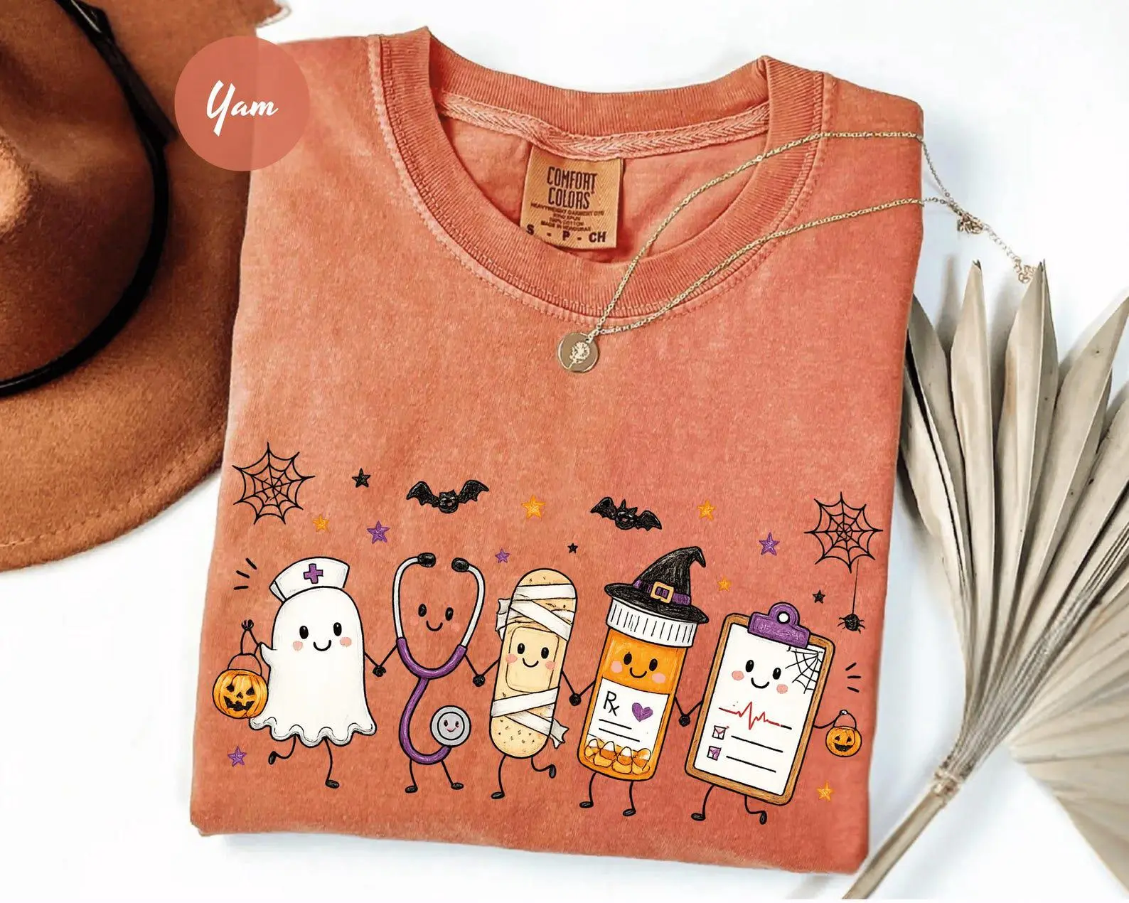 Comfort Colors Halloween Nursing Doodle T-Shirt, Funny Spooky Nurse Life Healthcare Tee, Gift For Women - photo 2