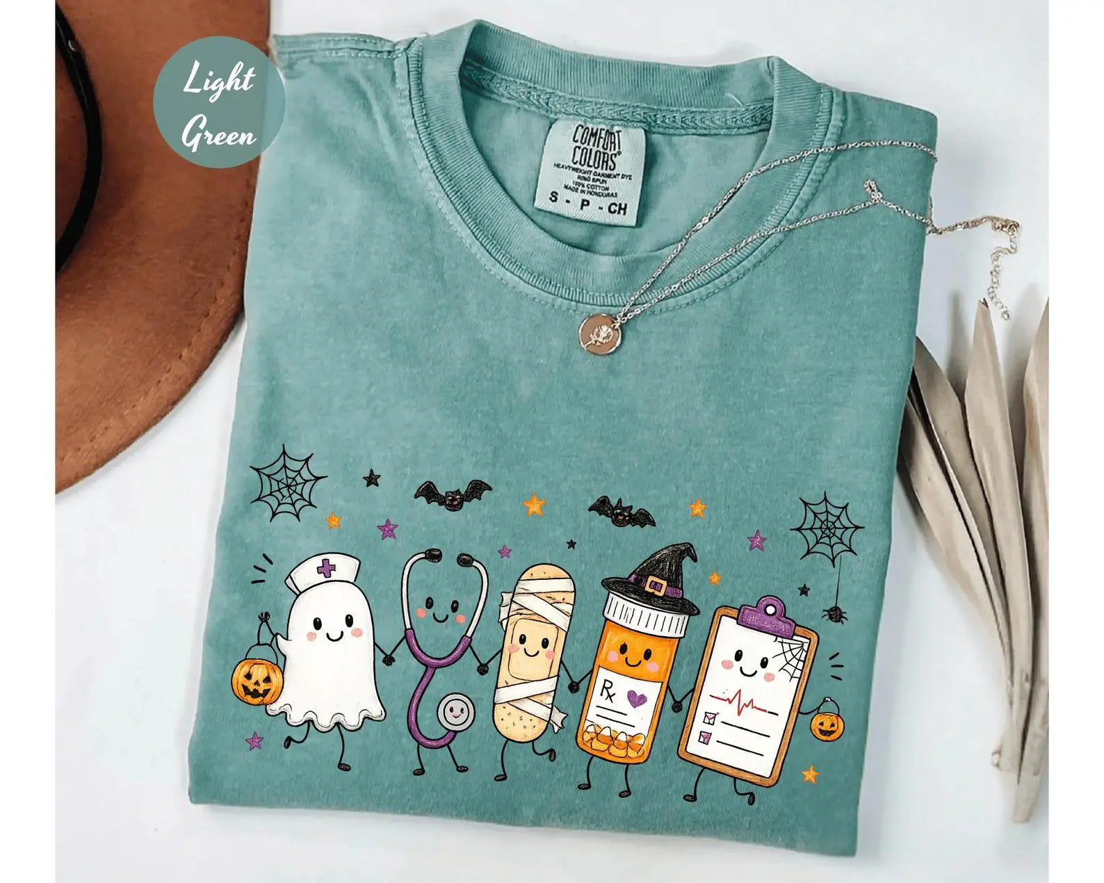 Comfort Colors Halloween Nursing Doodle T-Shirt, Funny Spooky Nurse Life Healthcare Tee, Gift For Women - photo 4