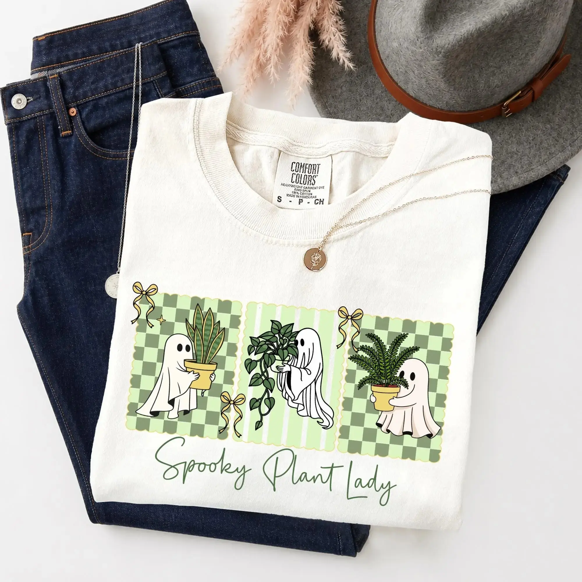 Comfort Colors Halloween Ghost Gardener Shirt, Cute Spooky Plant Lady Tee, Gift for Women - photo 2