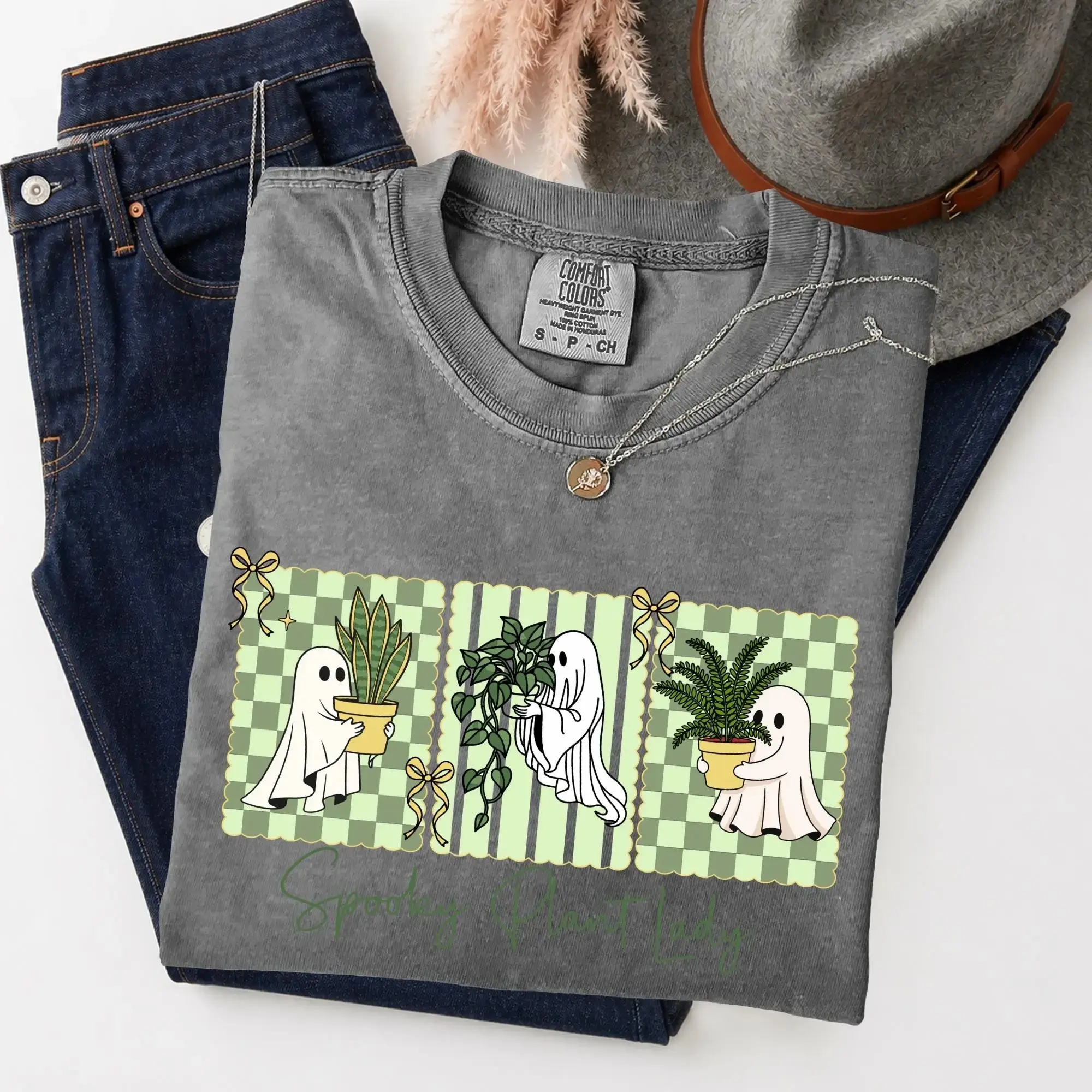 Comfort Colors Halloween Ghost Gardener Shirt, Cute Spooky Plant Lady Tee, Gift for Women - photo 3