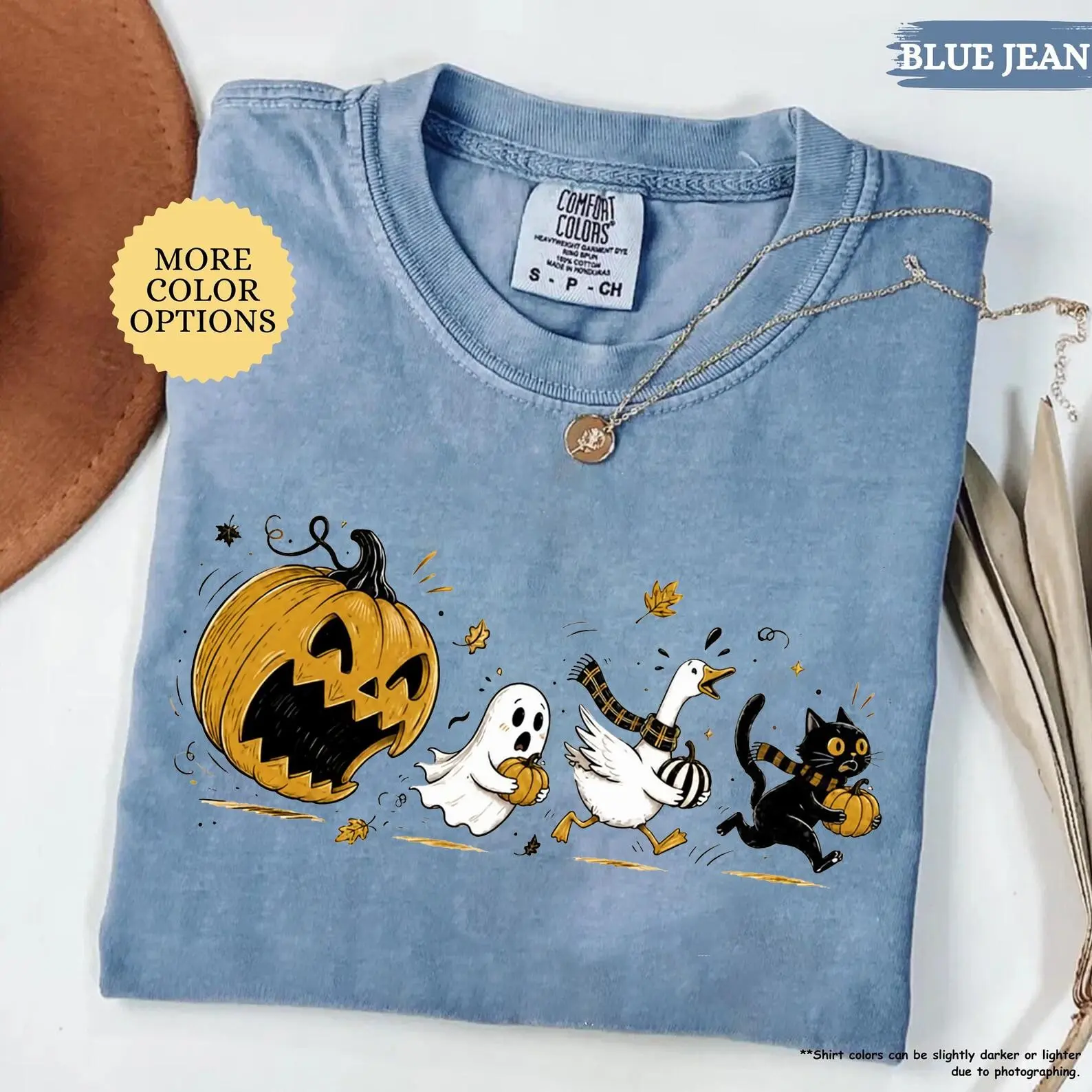 Comfort Colors Halloween Pumpkin Pacman Shirt, Jack O Lantern Eats Ghost Goose Cat Funny Tee