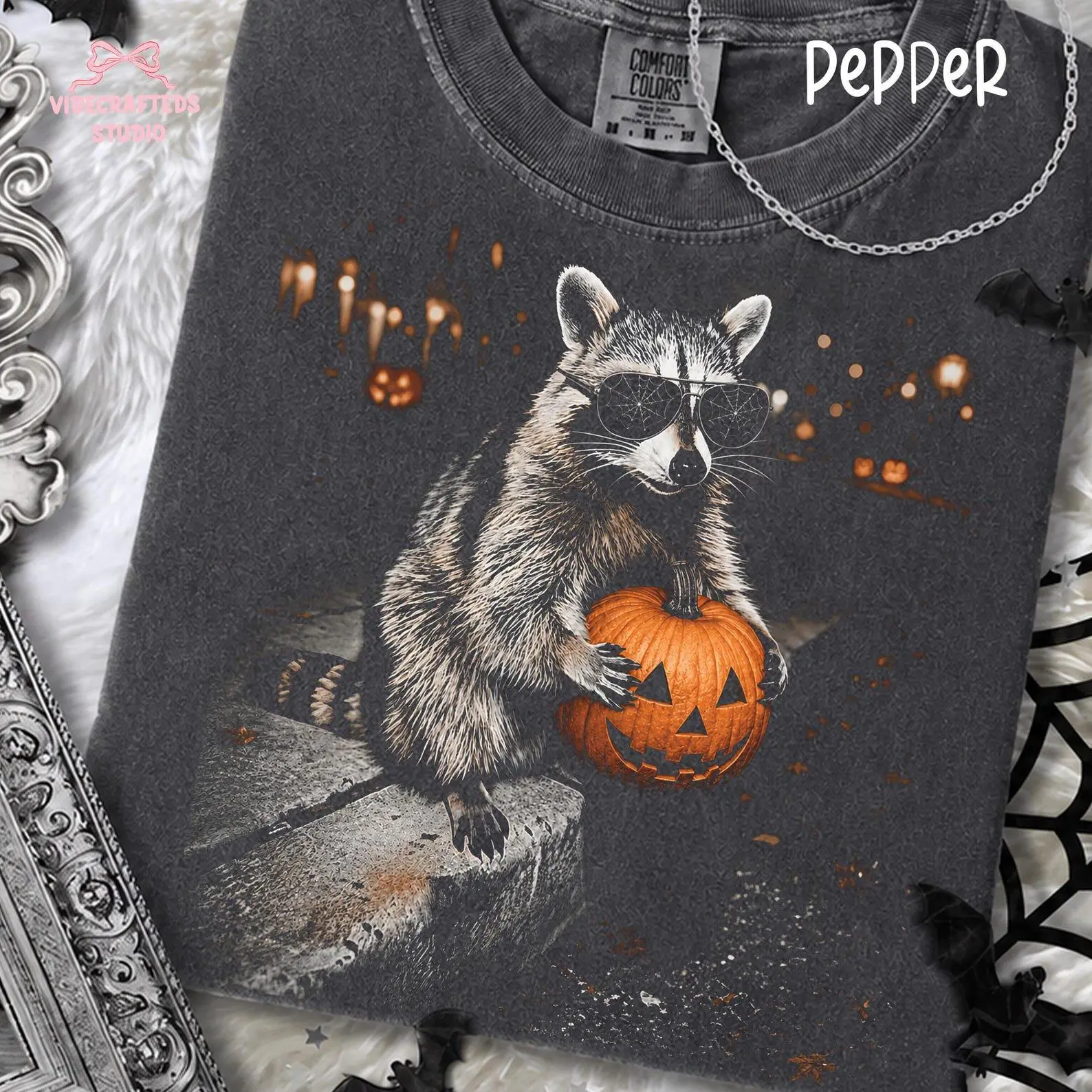 Comfort Colors Halloween Raccoon Holding Pumpkin Sweatshirt, Spooky Trash Panda Tee, Cute Fall Animal Graphic Top