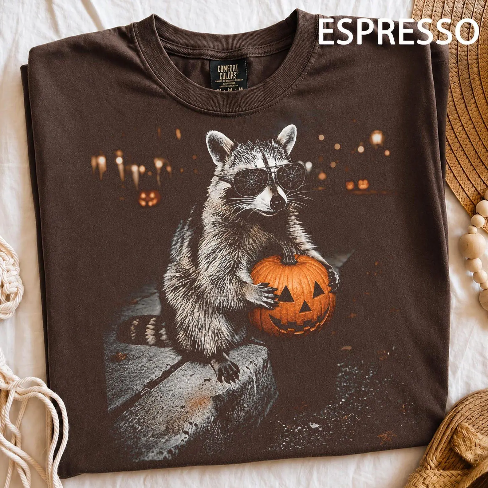 Comfort Colors Halloween Raccoon Holding Pumpkin Sweatshirt, Spooky Trash Panda Tee, Cute Fall Animal Graphic Top - photo 4
