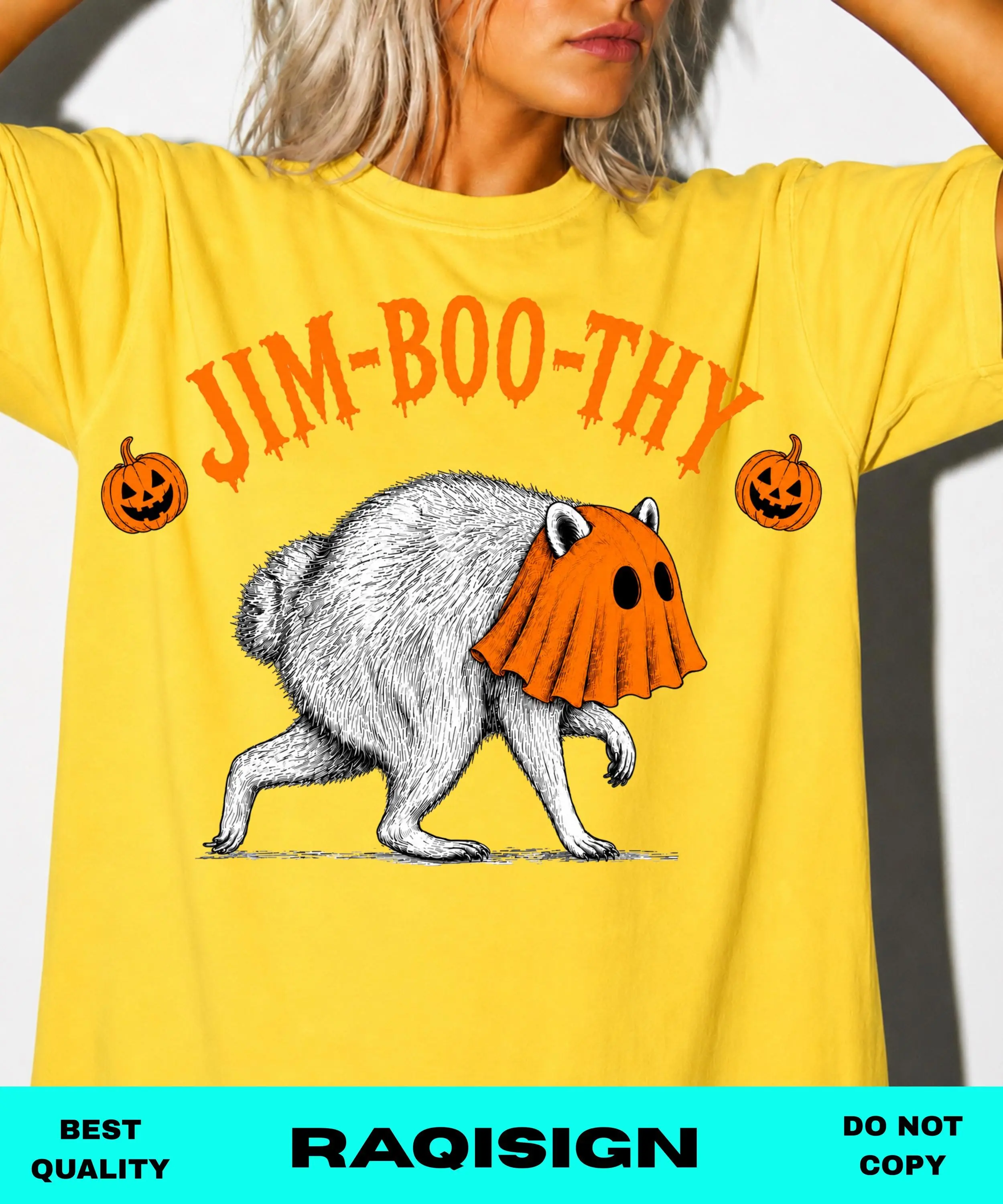 Comfort Colors Halloween Raccoon Trash Panda Ghost Meme T-Shirt for Women, Funny Jimothy Costume Tee, Cute Spooky Season Top - photo 4