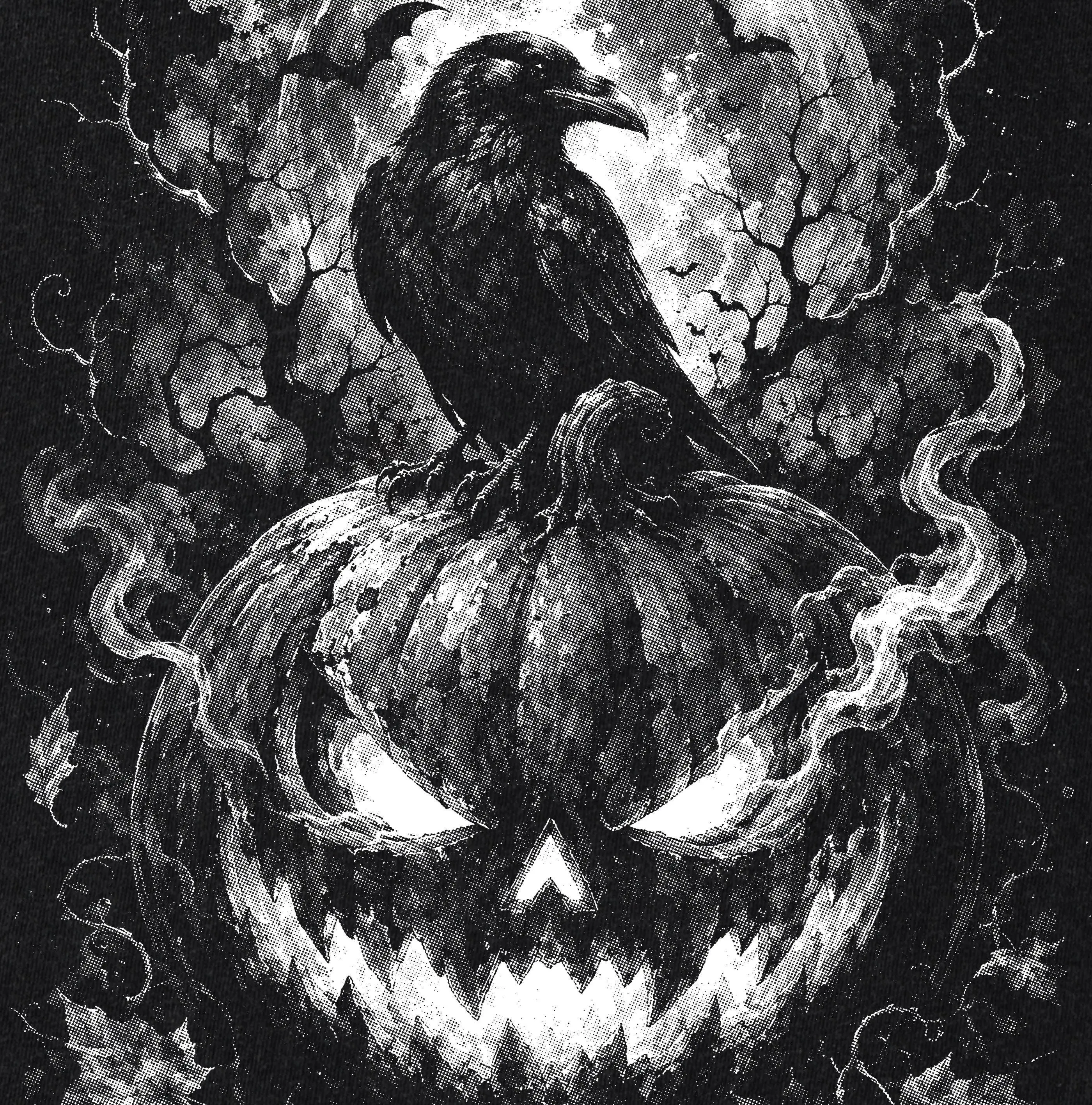 Comfort Colors Halloween Raven Pumpkin Sweatshirt, Spooky Halftone Gothic Jack O Lantern Vintage Horror Graphic - photo 2