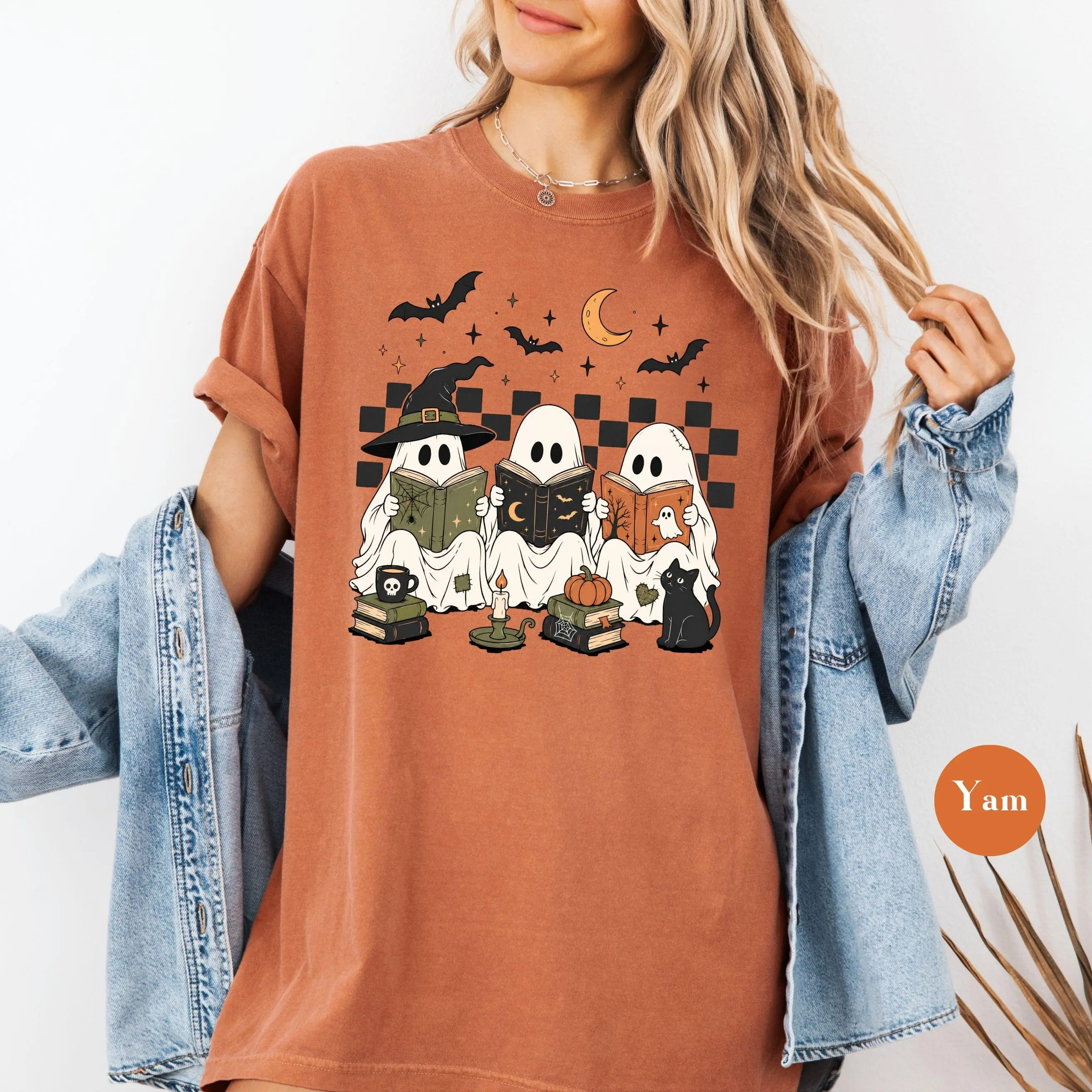 Comfort Colors Halloween Reader Ghost T-Shirt, Retro Bookish Book Lover Fall Aesthetic Reading Tee - photo 4