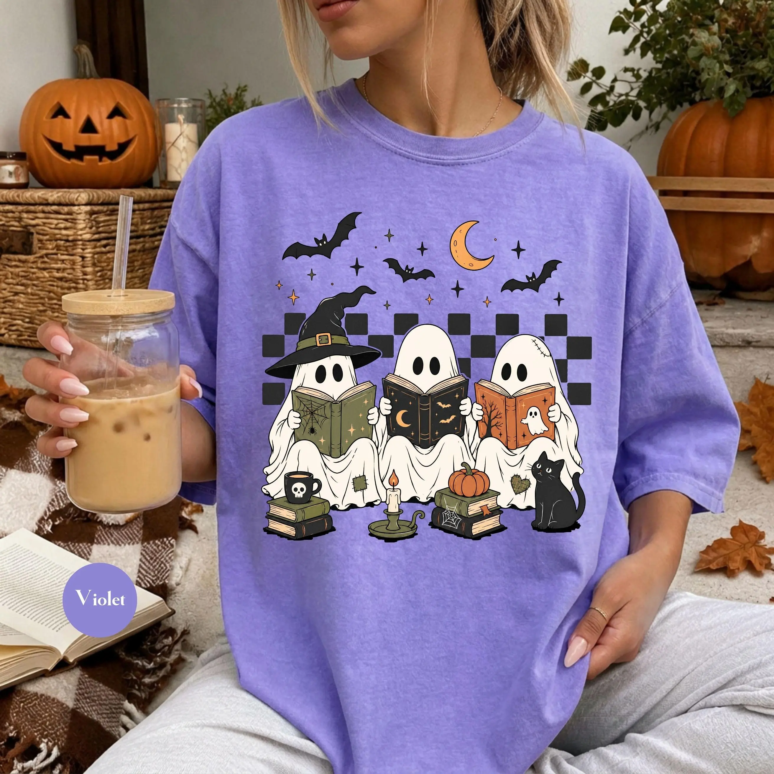 Comfort Colors Halloween Reader Ghost T-Shirt, Retro Bookish Book Lover Fall Aesthetic Reading Tee - photo 5