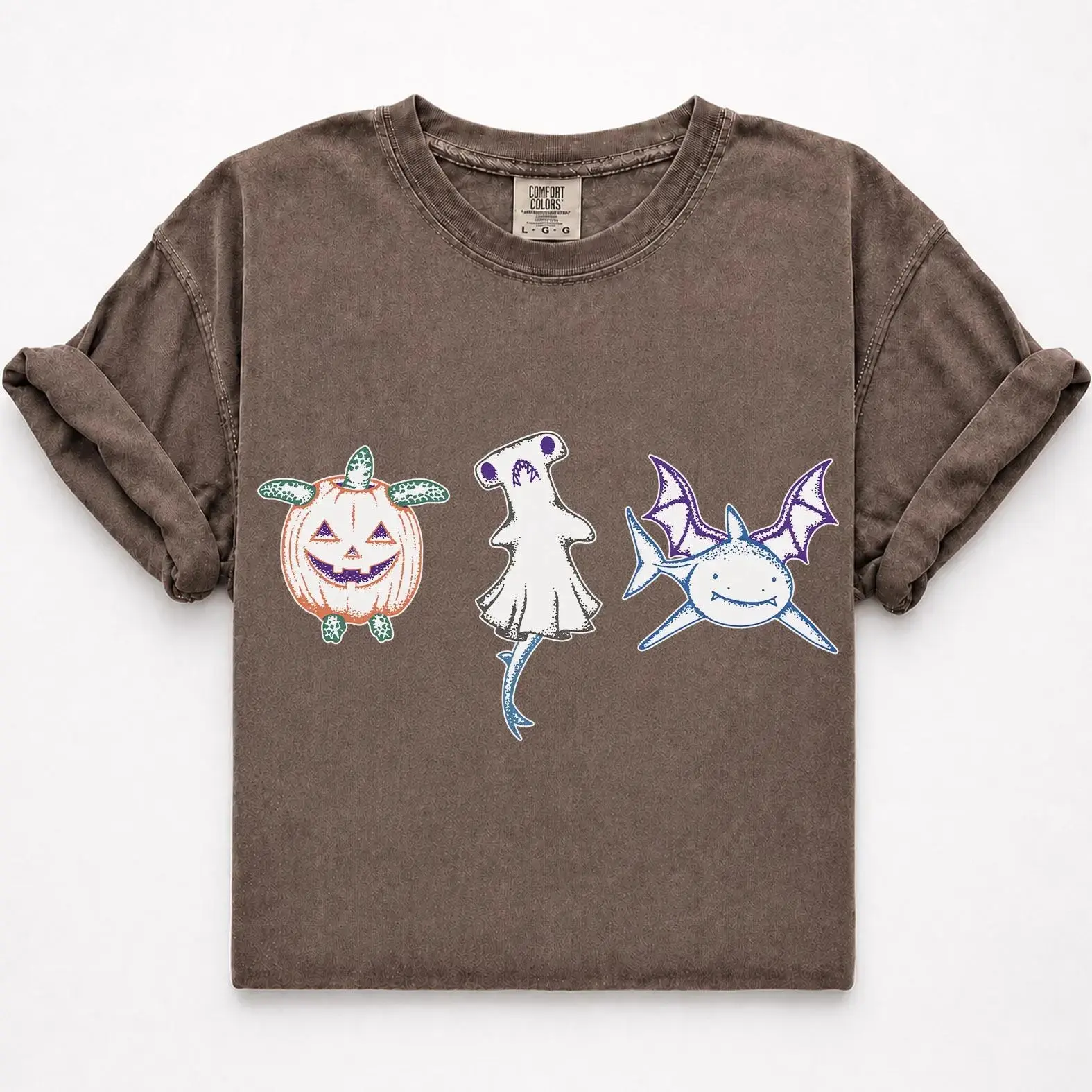 Comfort Colors Halloween Shark Shirt, Spooky Hammerhead Ghost Graphic Tee, Pumpkin Turtle Gift for Ocean Animal Lovers - photo 4