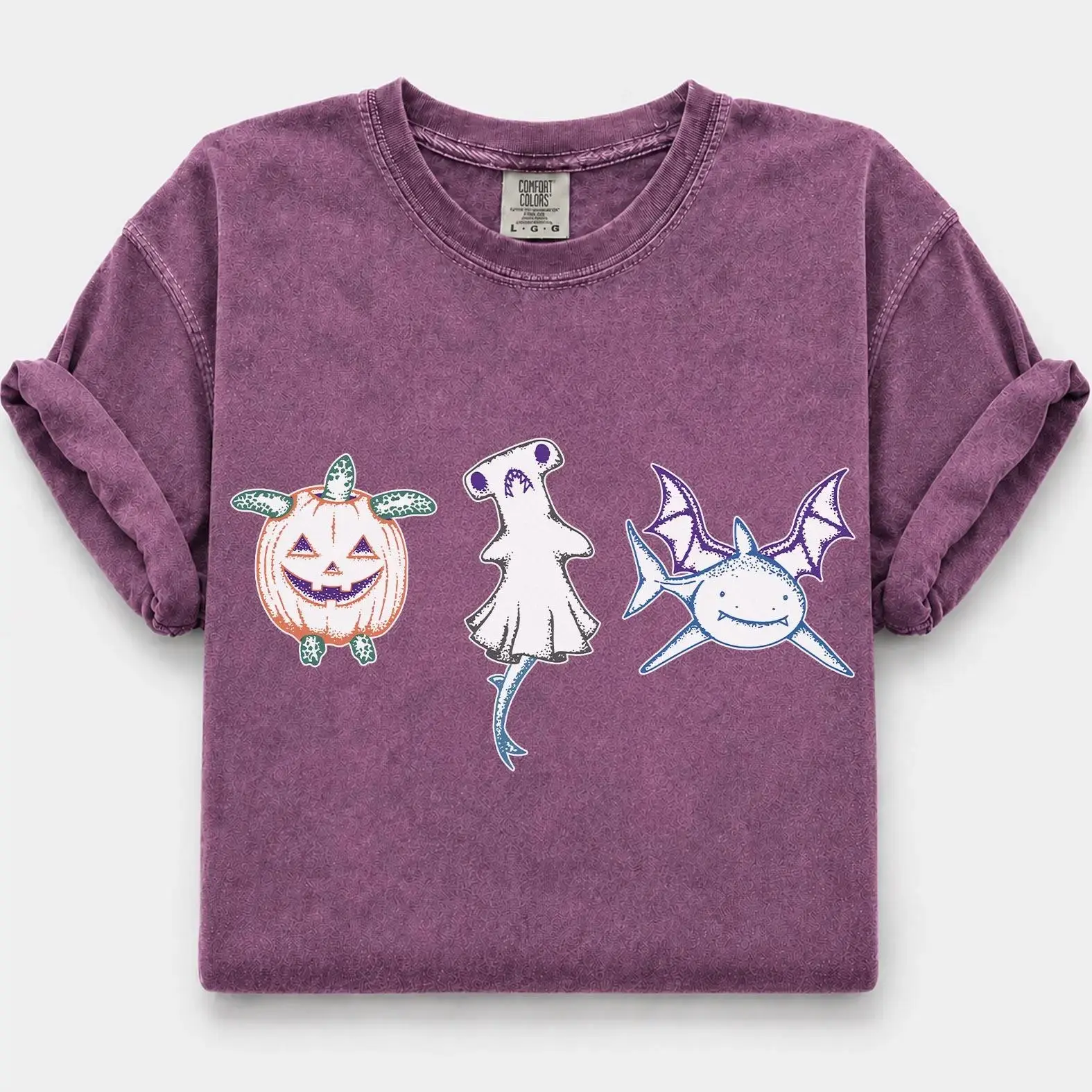 Comfort Colors Halloween Shark Shirt, Spooky Hammerhead Ghost Graphic Tee, Pumpkin Turtle Gift for Ocean Animal Lovers - photo 5