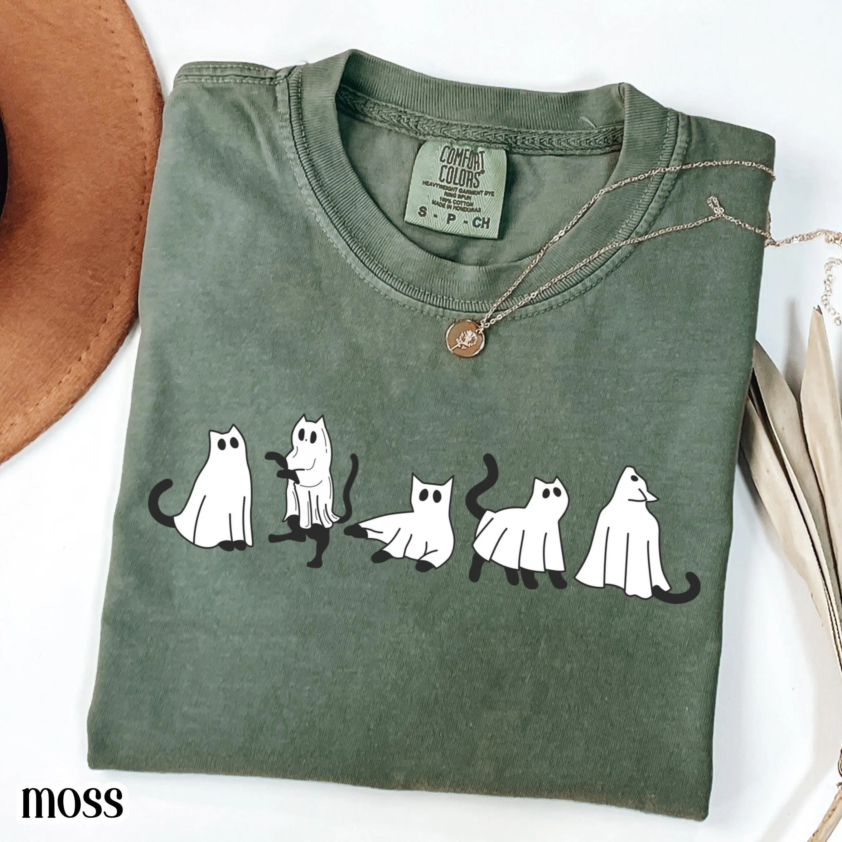 Comfort Colors Halloween Black Cat Ghost Shirt, Cute Fall Spooky Season Graphic Tee, Kitty Lover Gift - photo 2