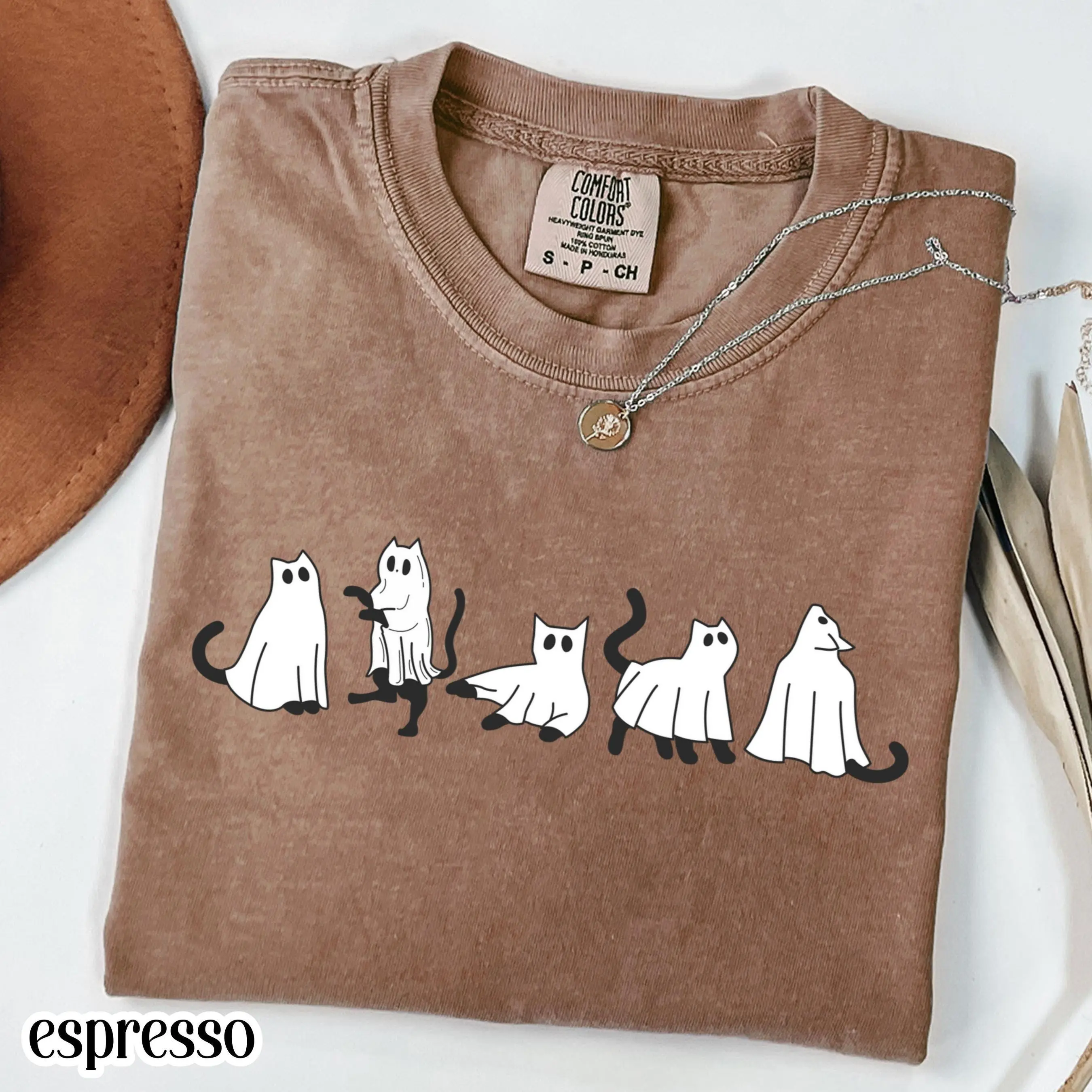 Comfort Colors Halloween Black Cat Ghost Shirt, Cute Fall Spooky Season Graphic Tee, Kitty Lover Gift - photo 4