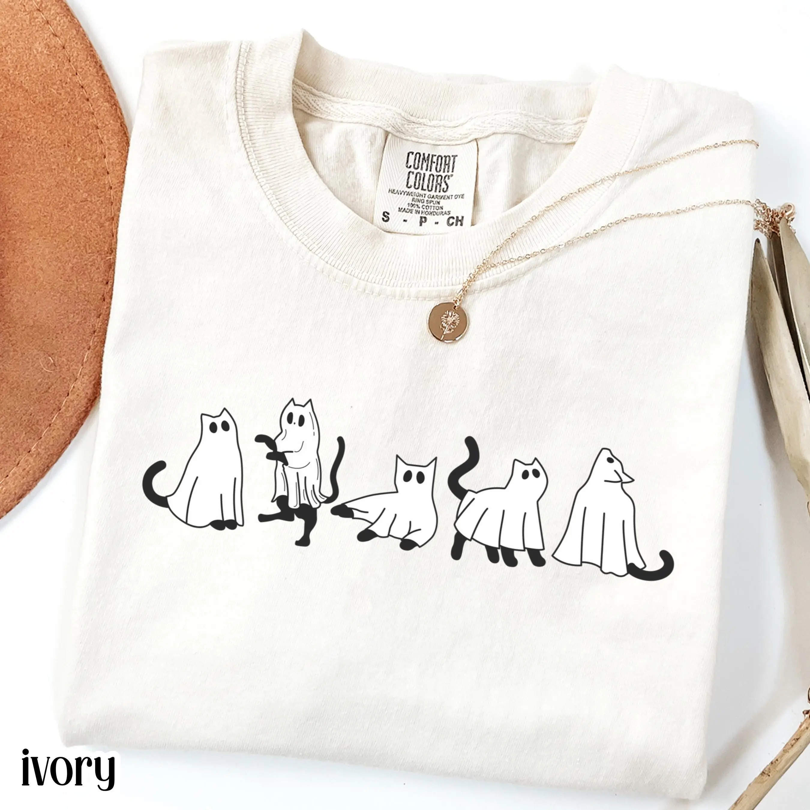 Comfort Colors Halloween Black Cat Ghost Shirt, Cute Fall Spooky Season Graphic Tee, Kitty Lover Gift - photo 5