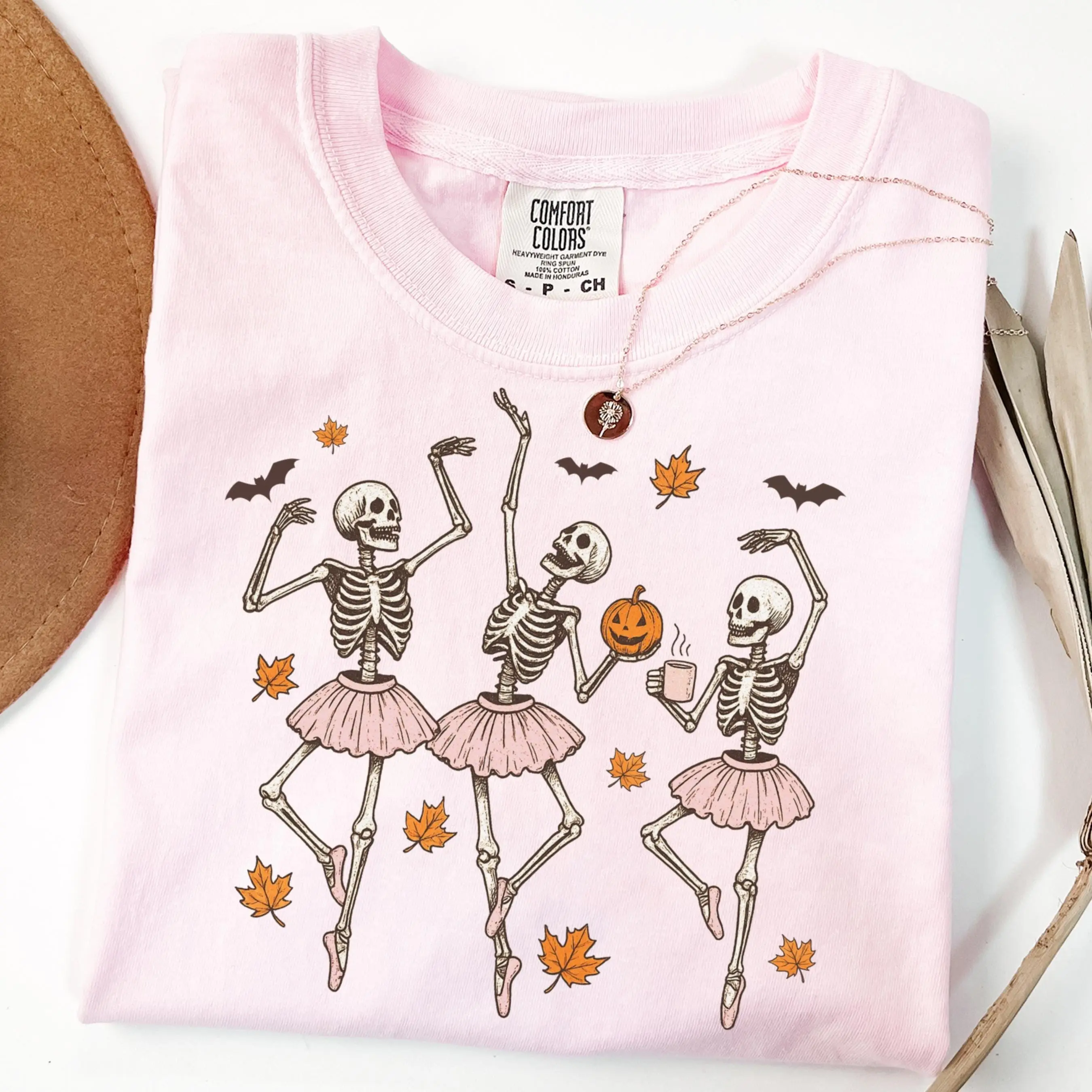 Comfort Colors Dancing Skeletons Halloween Shirt, Cute Spooky Ballet Ballerina Fall Graphic Tee - photo 3