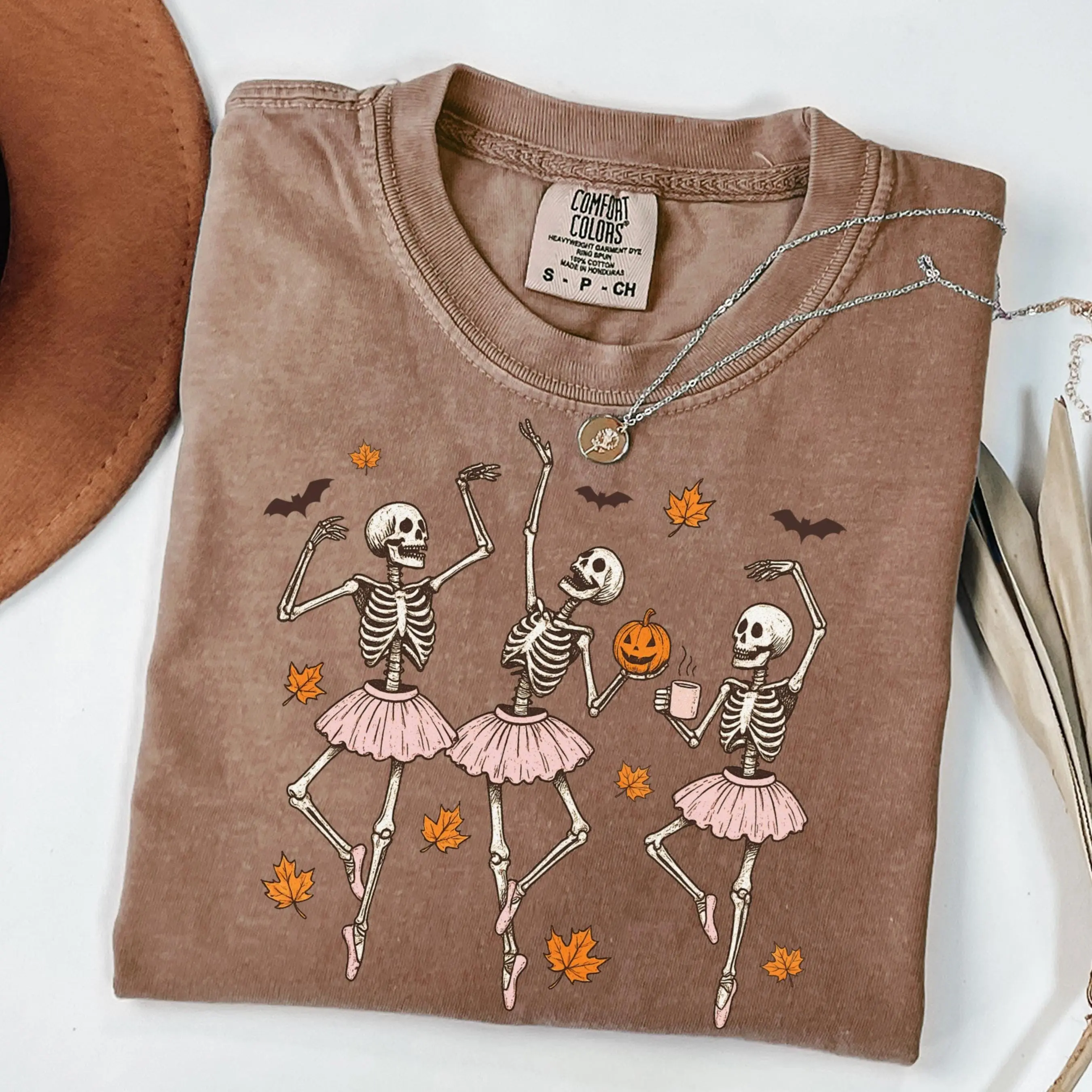 Comfort Colors Dancing Skeletons Halloween Shirt, Cute Spooky Ballet Ballerina Fall Graphic Tee - photo 4