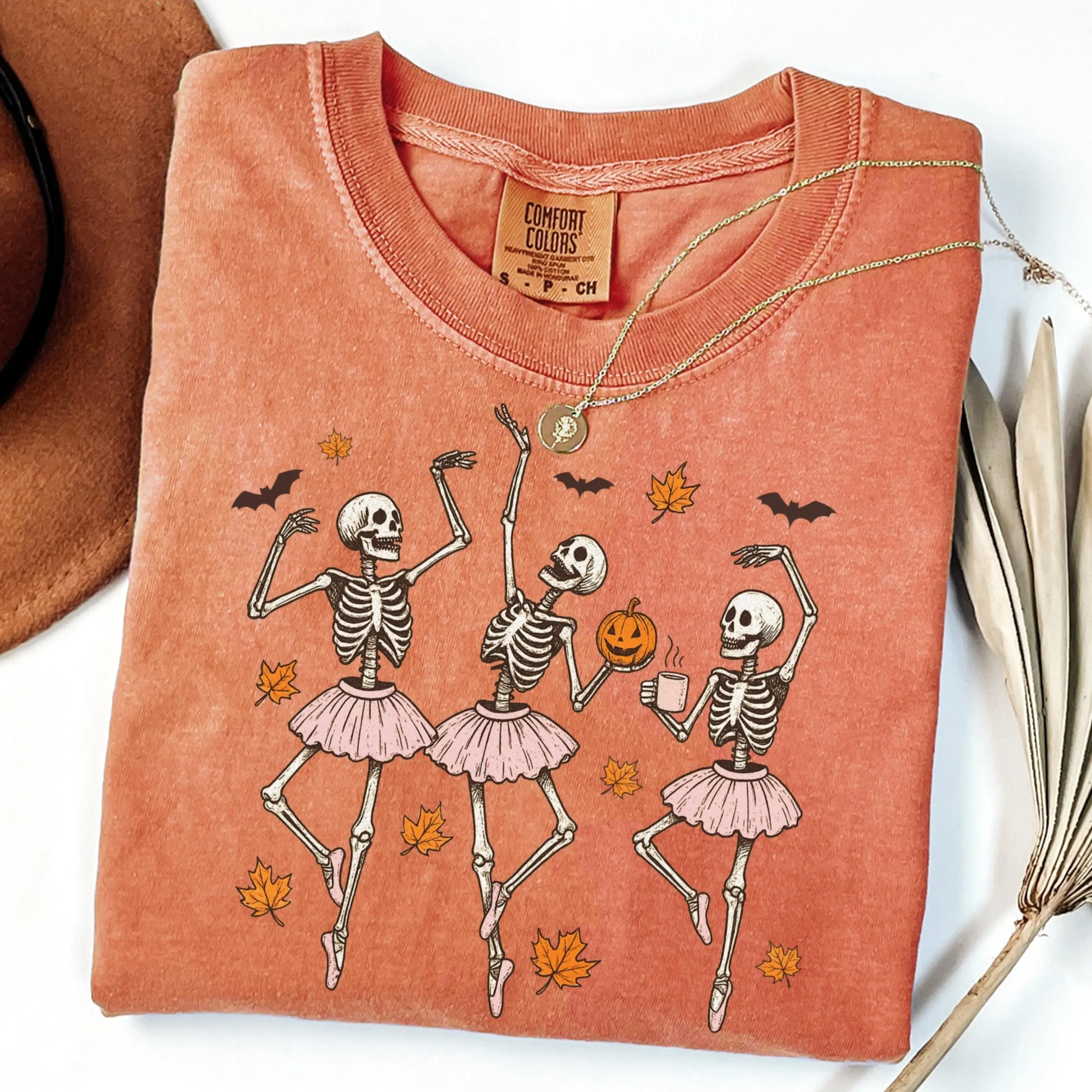 Comfort Colors Dancing Skeletons Halloween Shirt, Cute Spooky Ballet Ballerina Fall Graphic Tee - photo 5