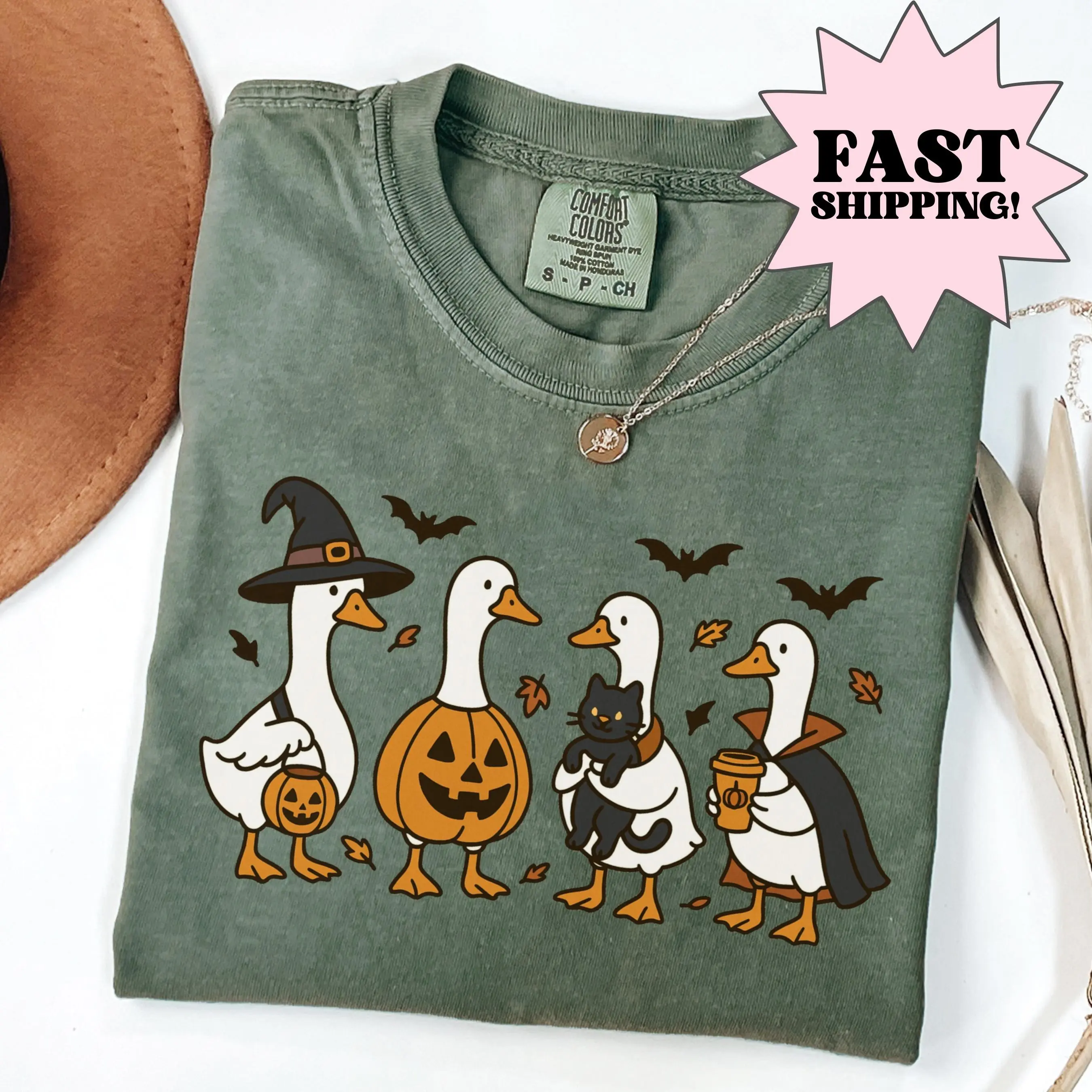 Comfort Colors Halloween Goose Shirt, Silly Ghost Fall Spooky Pumpkin Costume Graphic Tee