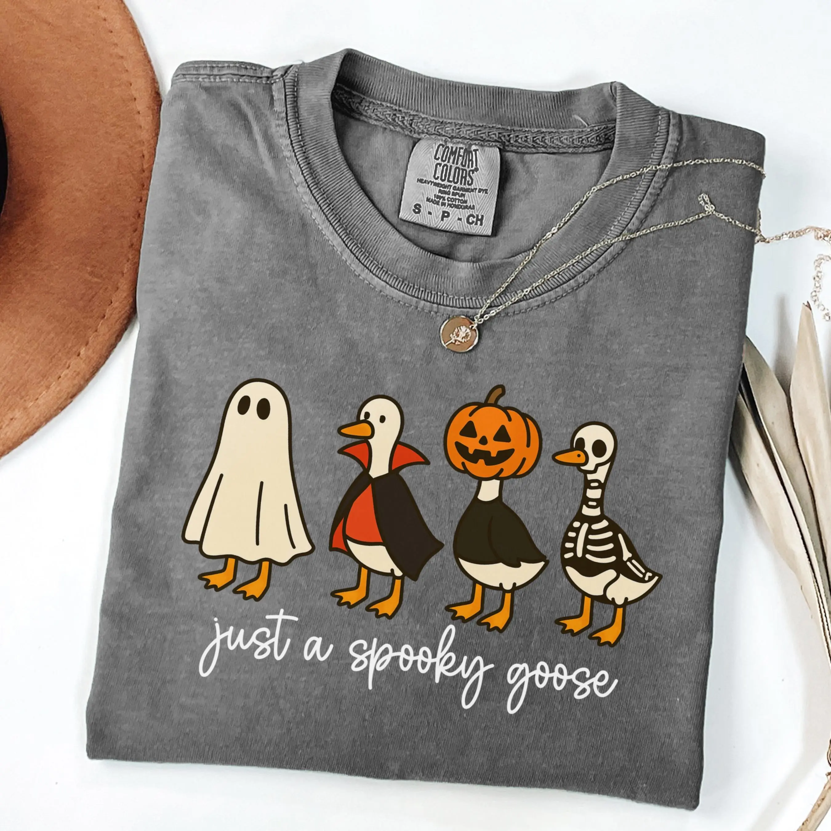 Comfort Colors Halloween Goose Ghost Shirt, Funny Fall Costume Spooky Graphic Tee Gift - photo 2
