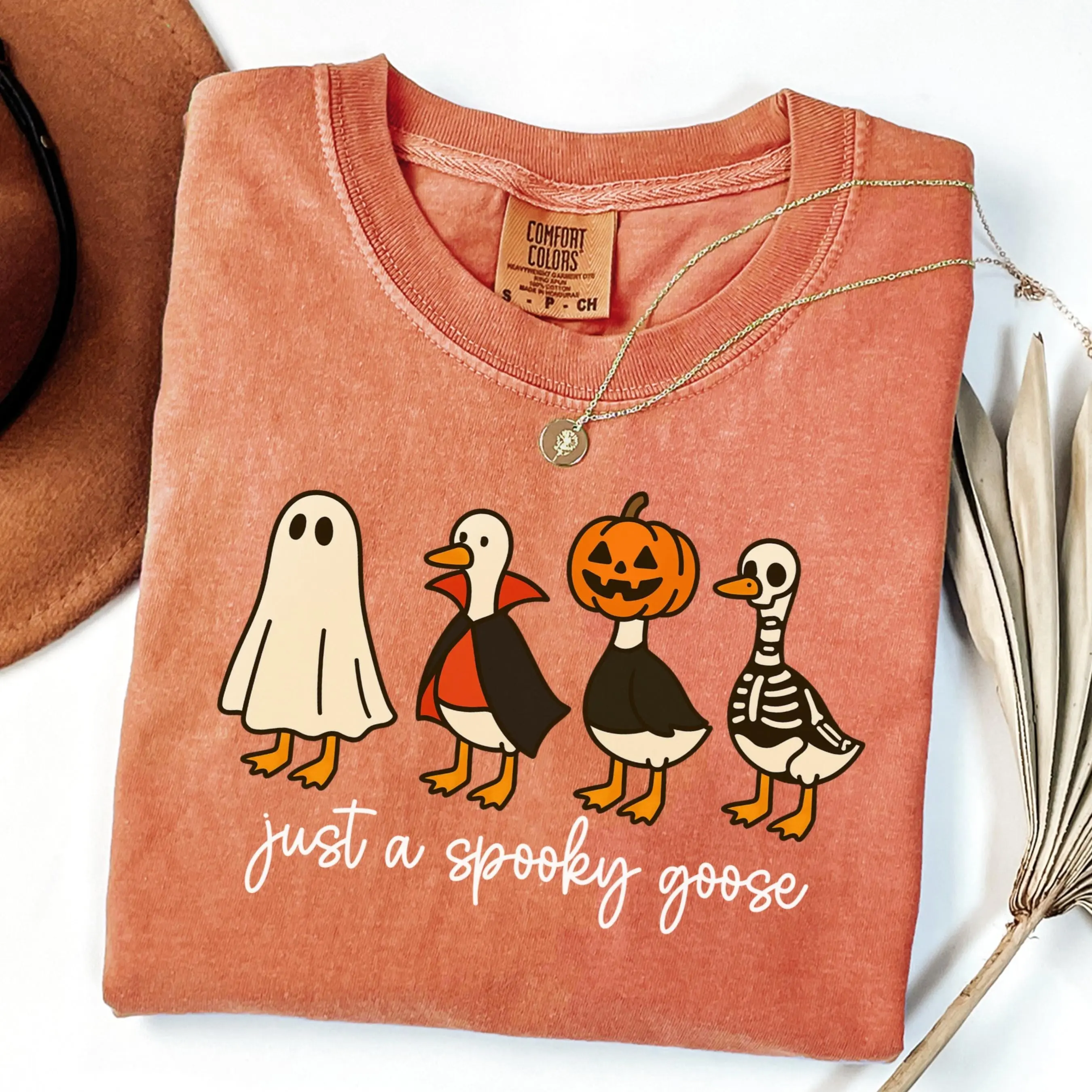 Comfort Colors Halloween Goose Ghost Shirt, Funny Fall Costume Spooky Graphic Tee Gift - photo 3