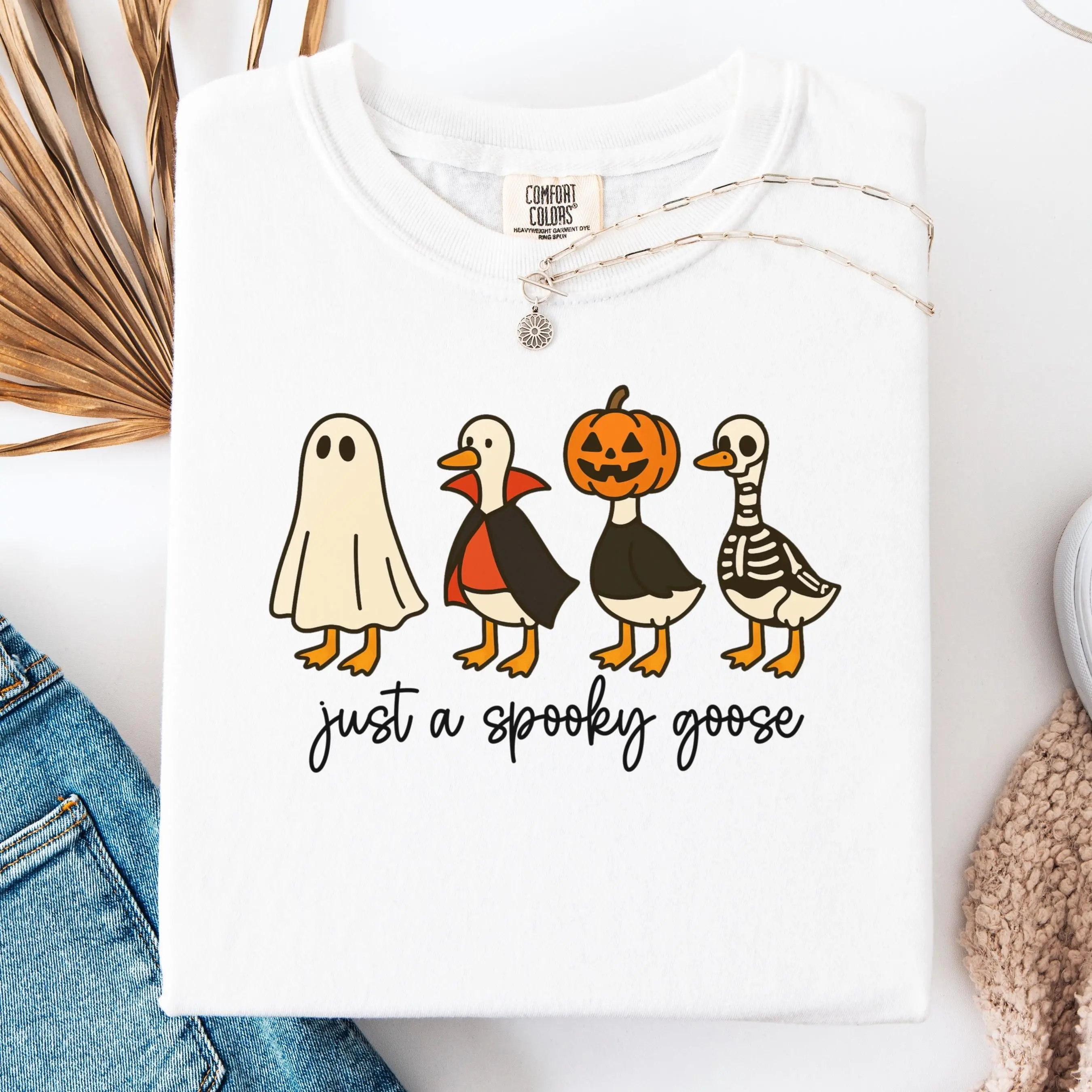 Comfort Colors Halloween Goose Ghost Shirt, Funny Fall Costume Spooky Graphic Tee Gift - photo 5