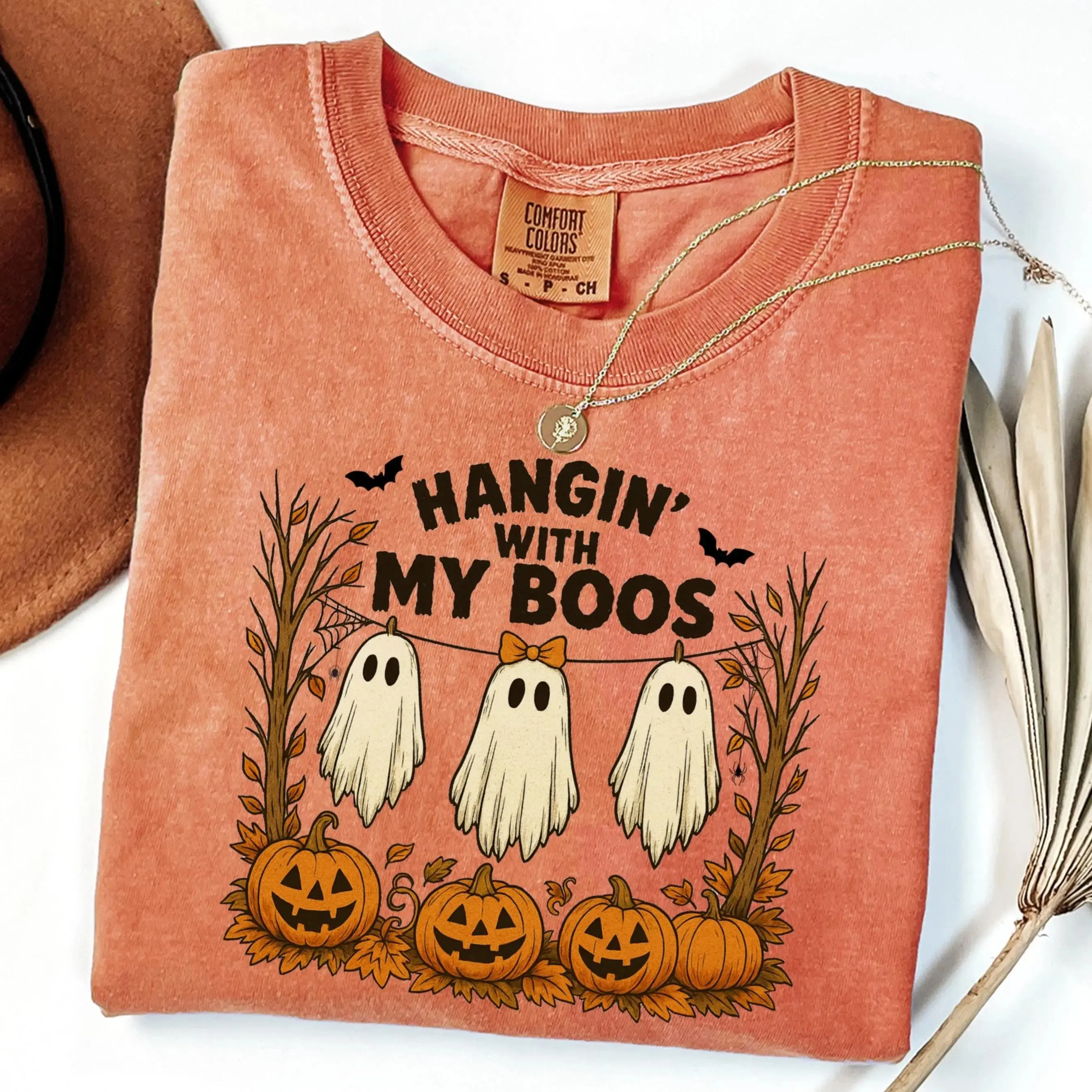 Comfort Colors Hanging With My Boos Halloween Shirt, Cute Ghost Womens Fall Spooky Season Graphic Tee - photo 5