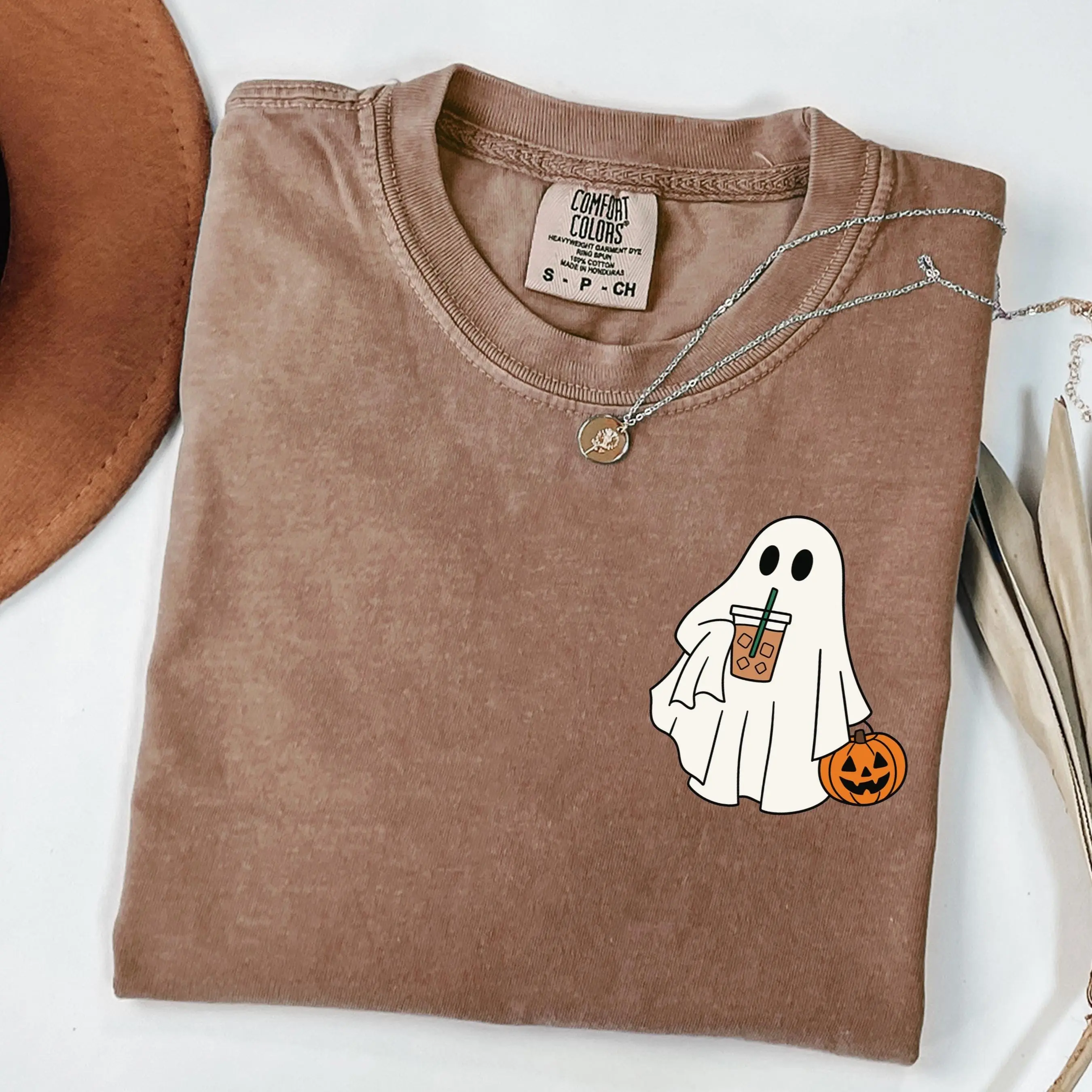 Comfort Colors Iced Coffee Ghost Halloween Shirt, Cute Spooky Fall Lover Graphic Tee Gift - photo 2