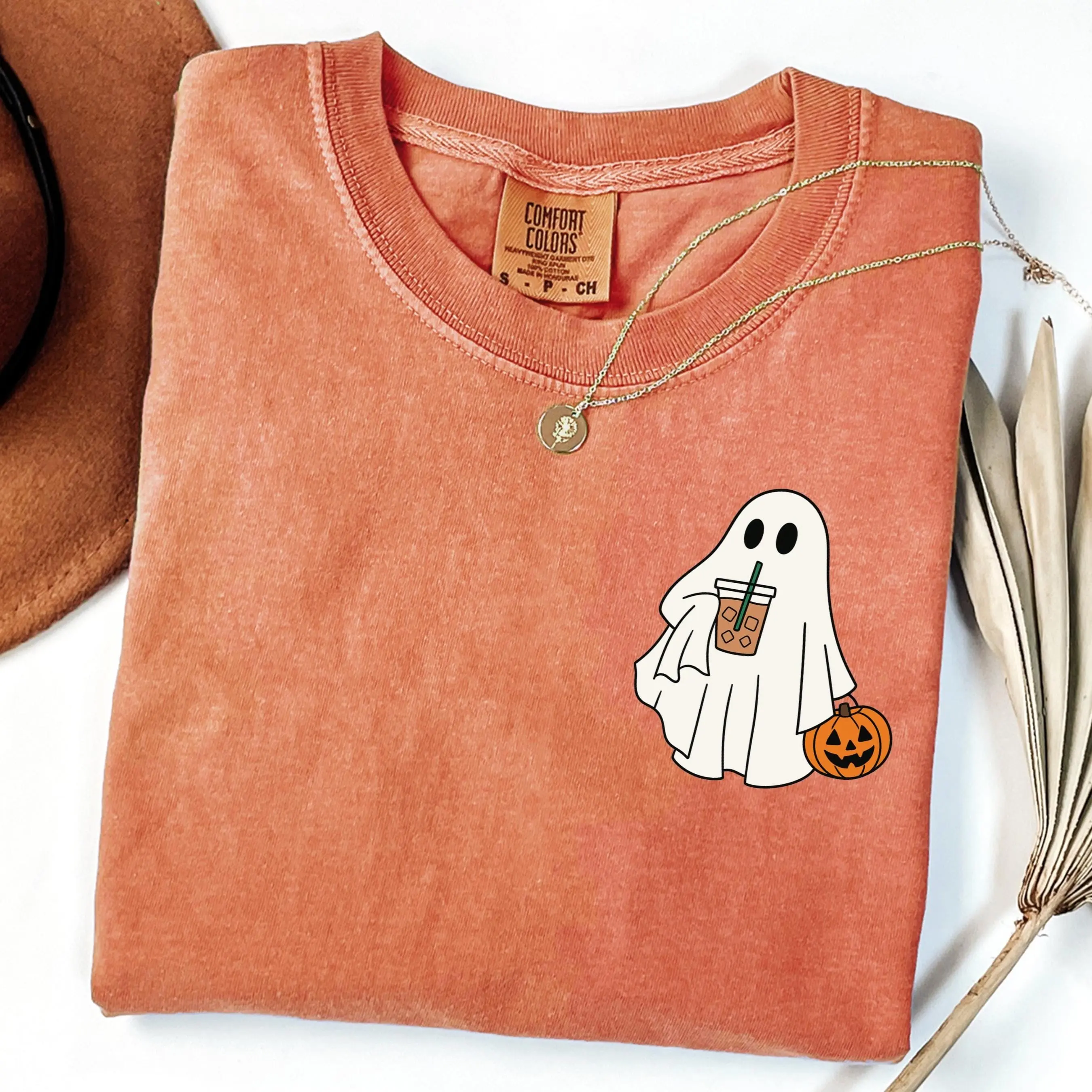 Comfort Colors Iced Coffee Ghost Halloween Shirt, Cute Spooky Fall Lover Graphic Tee Gift - photo 3